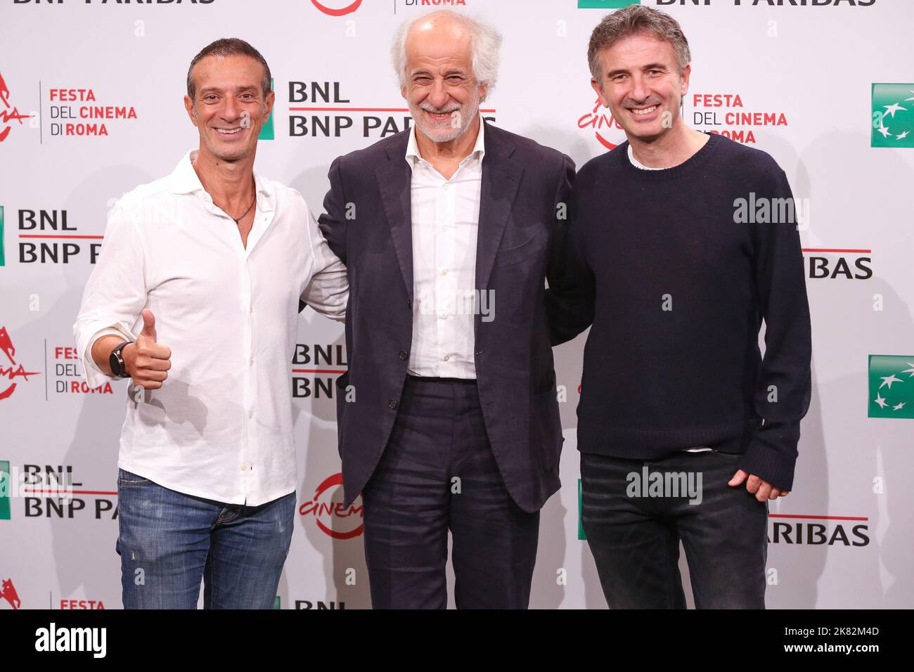 Rome, Italy. 20th Oct, 2022. (From L-R) Salvo Ficarra, Toni Servillo and Valentino Picone pose for the photocall of the movie 'La stranezza' at the opening of Rome Film Fest at Auditorium Parco della Musica. Credit: SOPA Images Limited/Alamy Live News Stock Photo
