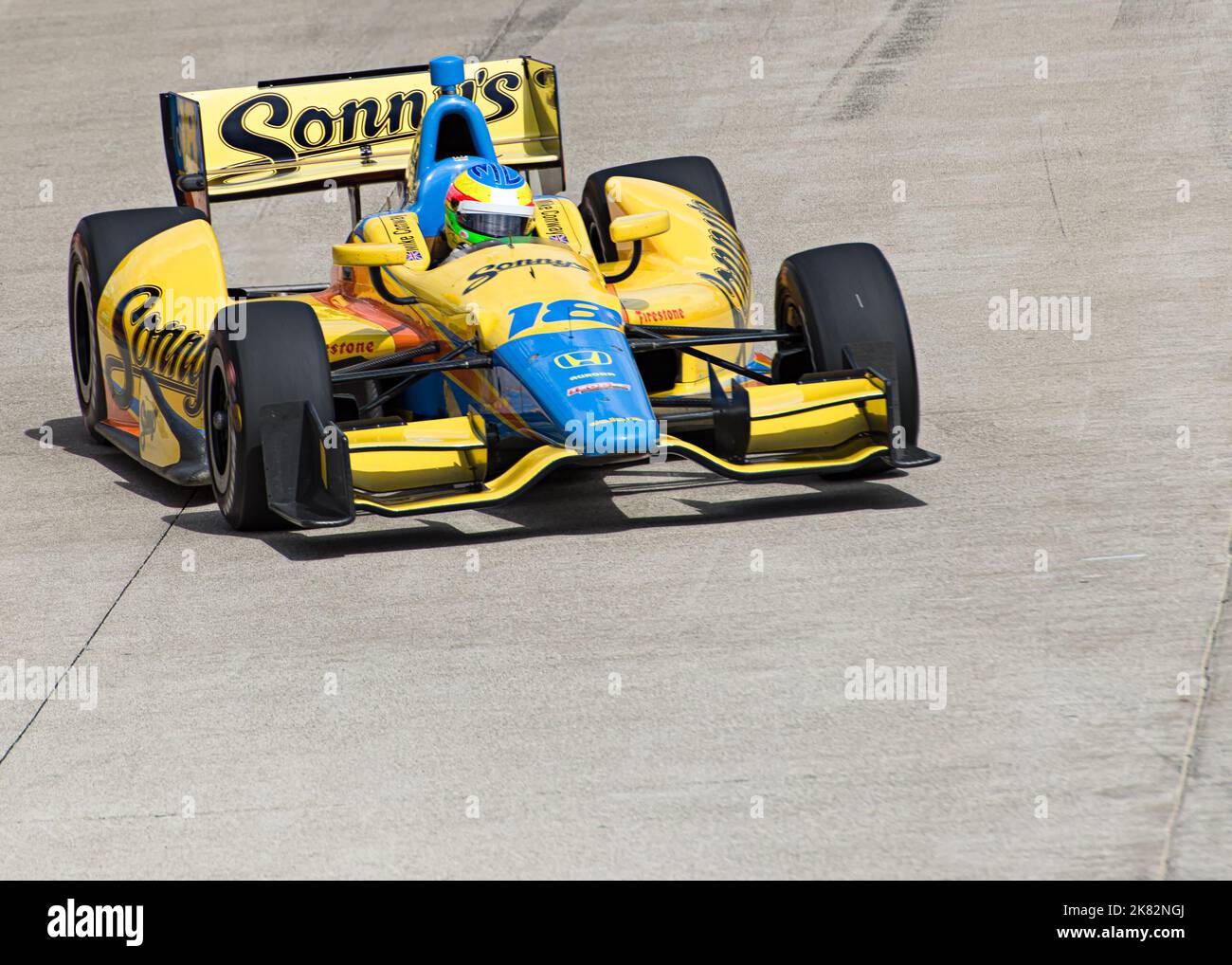 DETROIT, MI/USA - JUNE 1, 2013: 'Chevrolet Indy Dual in Detroit I' Grand Prix, Belle Isle. First place Mike Conway (#18), at speed. Stock Photo