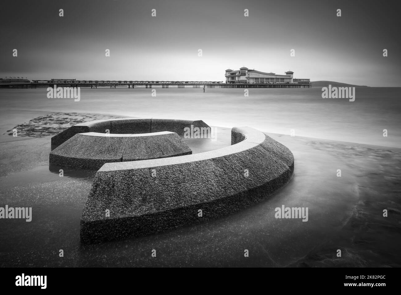 The seafront at Weston-super-Mare with the Grand Pier in the distance, North Somerset, England. Stock Photo