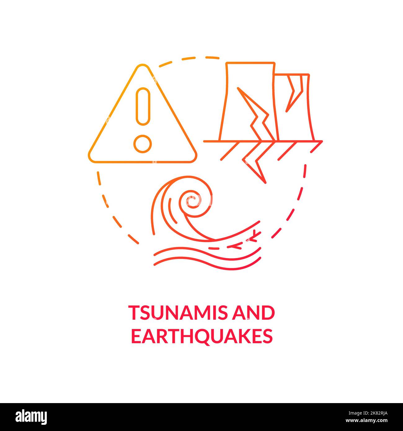 Tsunamis and earthquakes red gradient concept icon Stock Vector