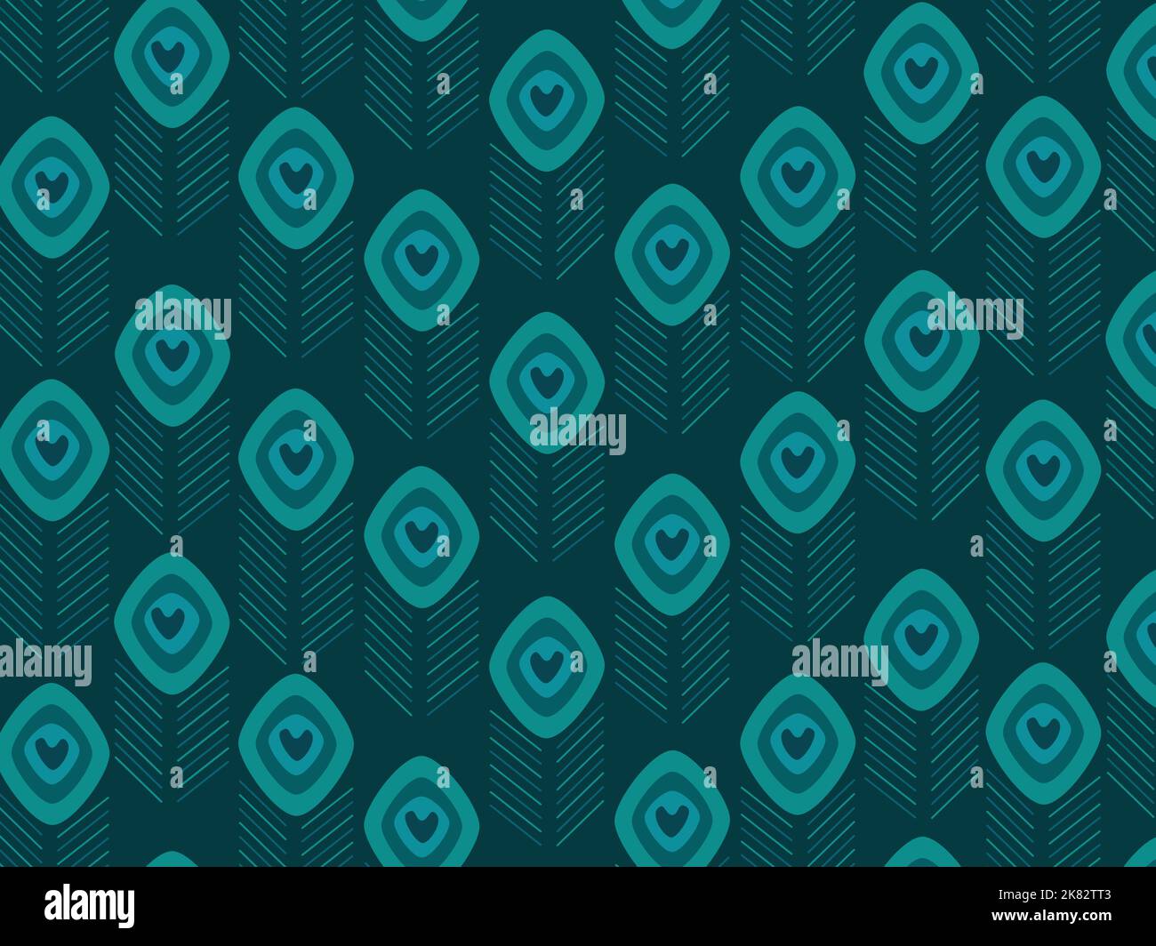 Peacock feathers abstract vector pattern in teal color palette Stock Vector