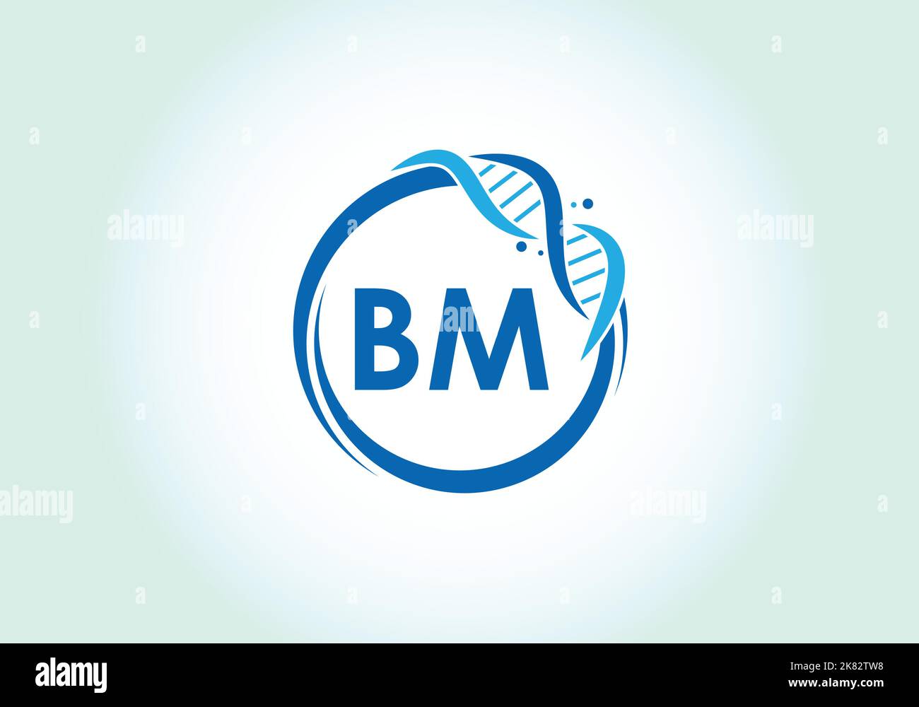 Letter bm monogram alphabet in a circle with dna genetics logo design 