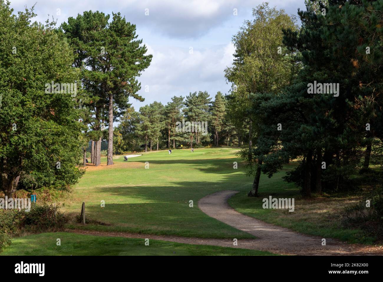 3rd hole at Knighton Heath Golf Club showing fairway and green in the distance, Knighton Heath Golf Club, Bournemouth, Dorset, England, UK Stock Photo