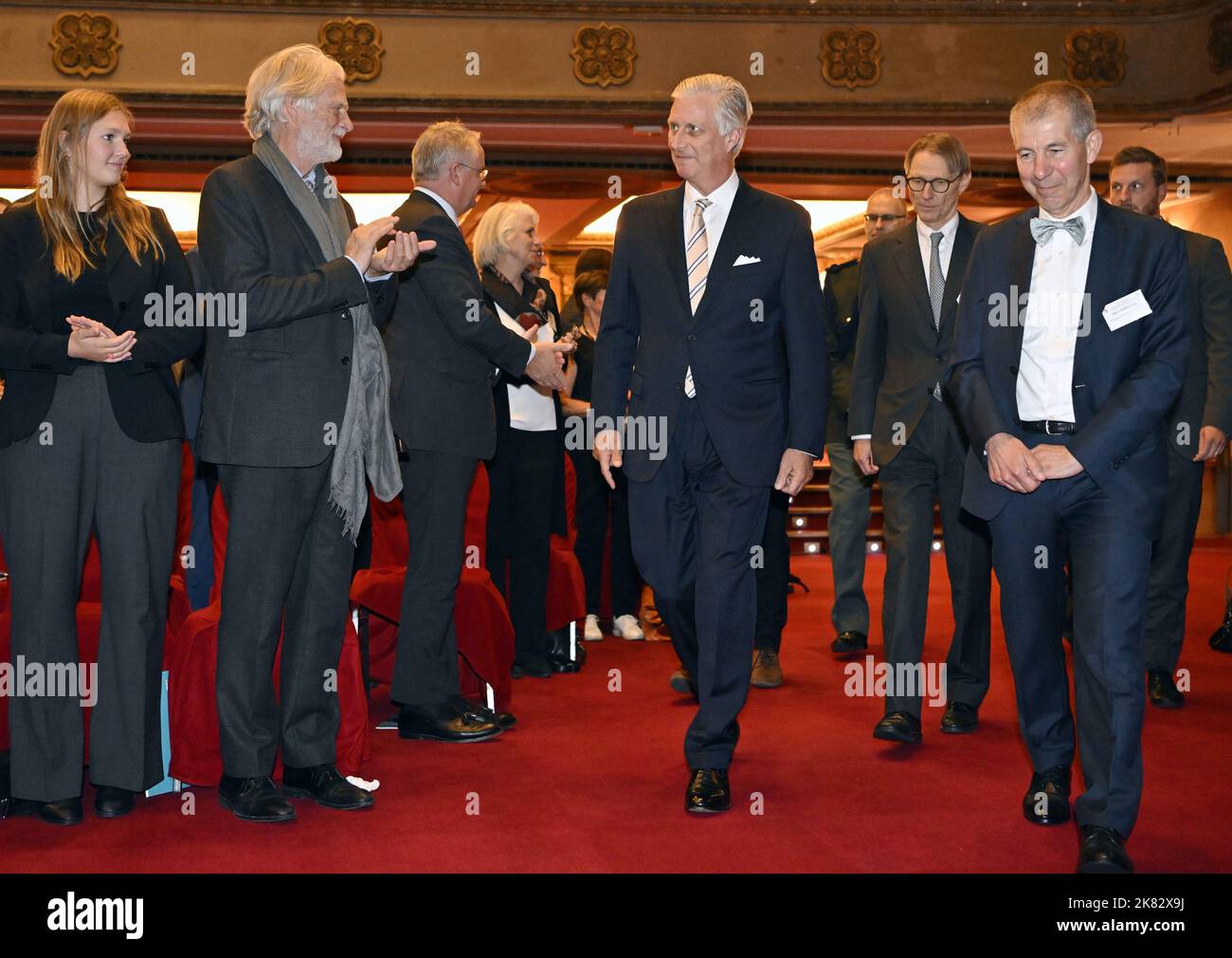 King Philippe - Filip of Belgium and Baron Marc Henneaux pictured during a royal visit to the 100th anniversary of the Solvay Conference of Chemistry, organized by chemical company Solvay, Thursday 20 October 2022 in Brussels. Solvay organizes the 'Chemistry and the Future of Society' academic session for the occasion. BELGA PHOTO ERIC LALMAND Credit: Belga News Agency/Alamy Live News Stock Photo