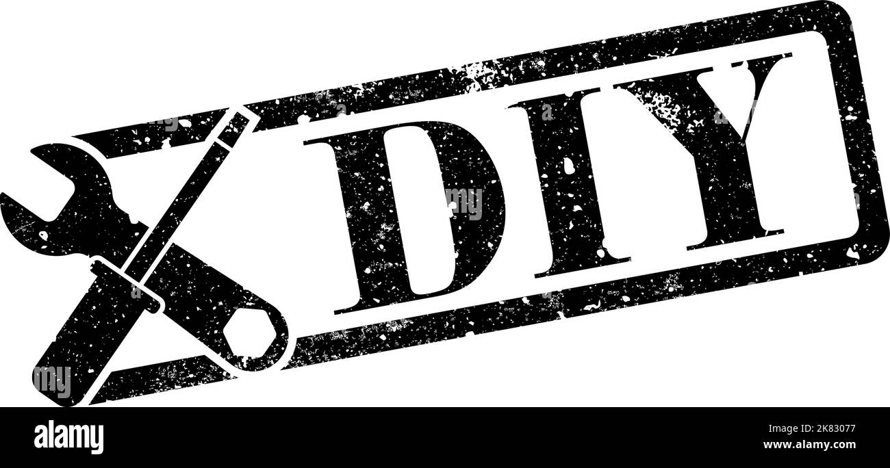 DIY label or stamp with crossed screwdriver and wrench isolated on white, do it yourself logo