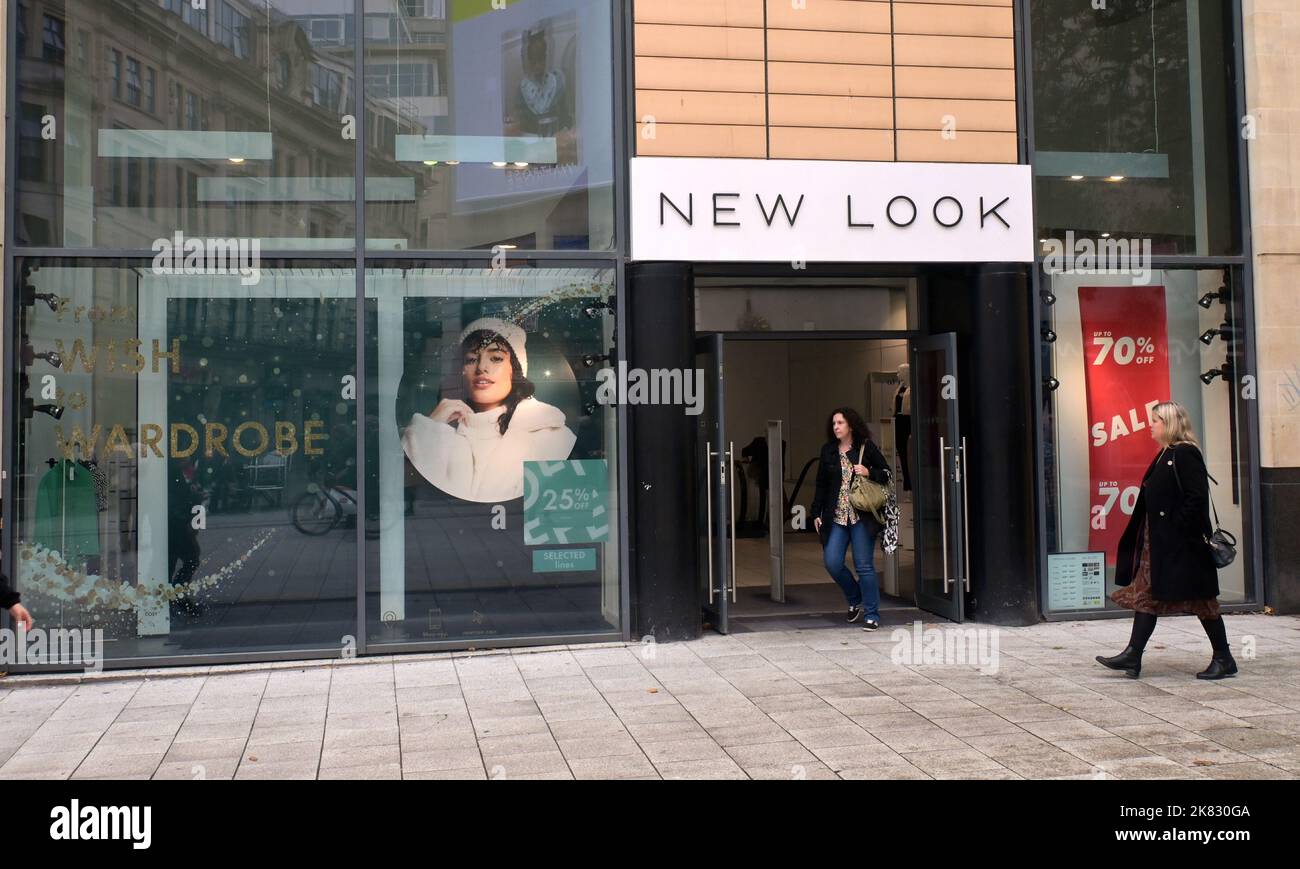 Shops and restaurants in Cardiff city centre. The New Look shop on