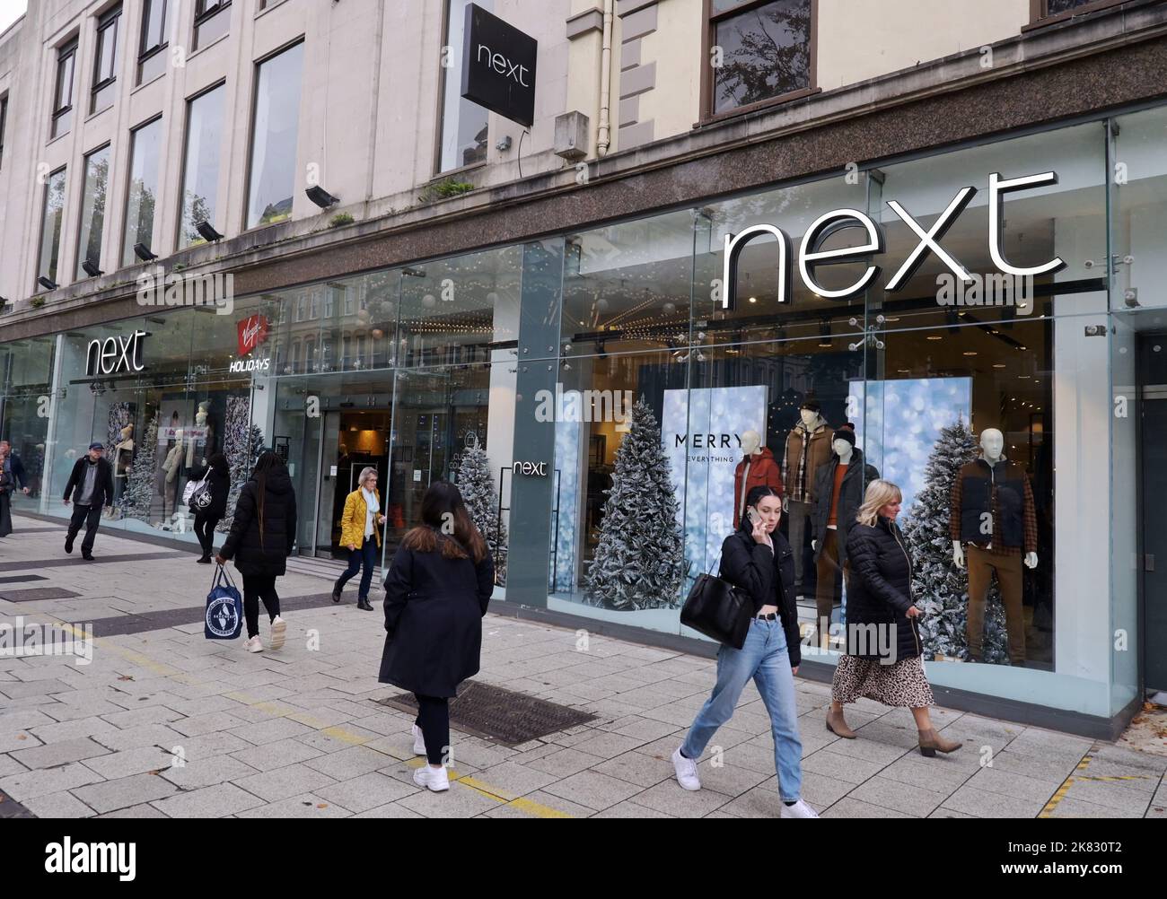 Shops and restaurants in Cardiff city centre. The Next Shop on Queen