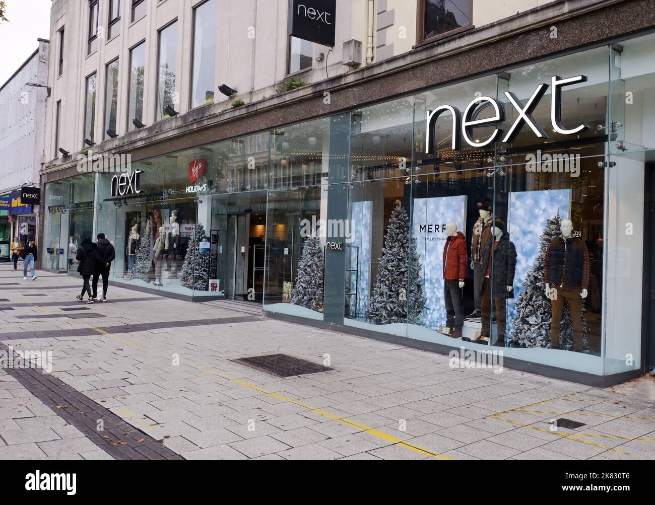 Shops and restaurants in Cardiff city centre. The Next Shop on Queen