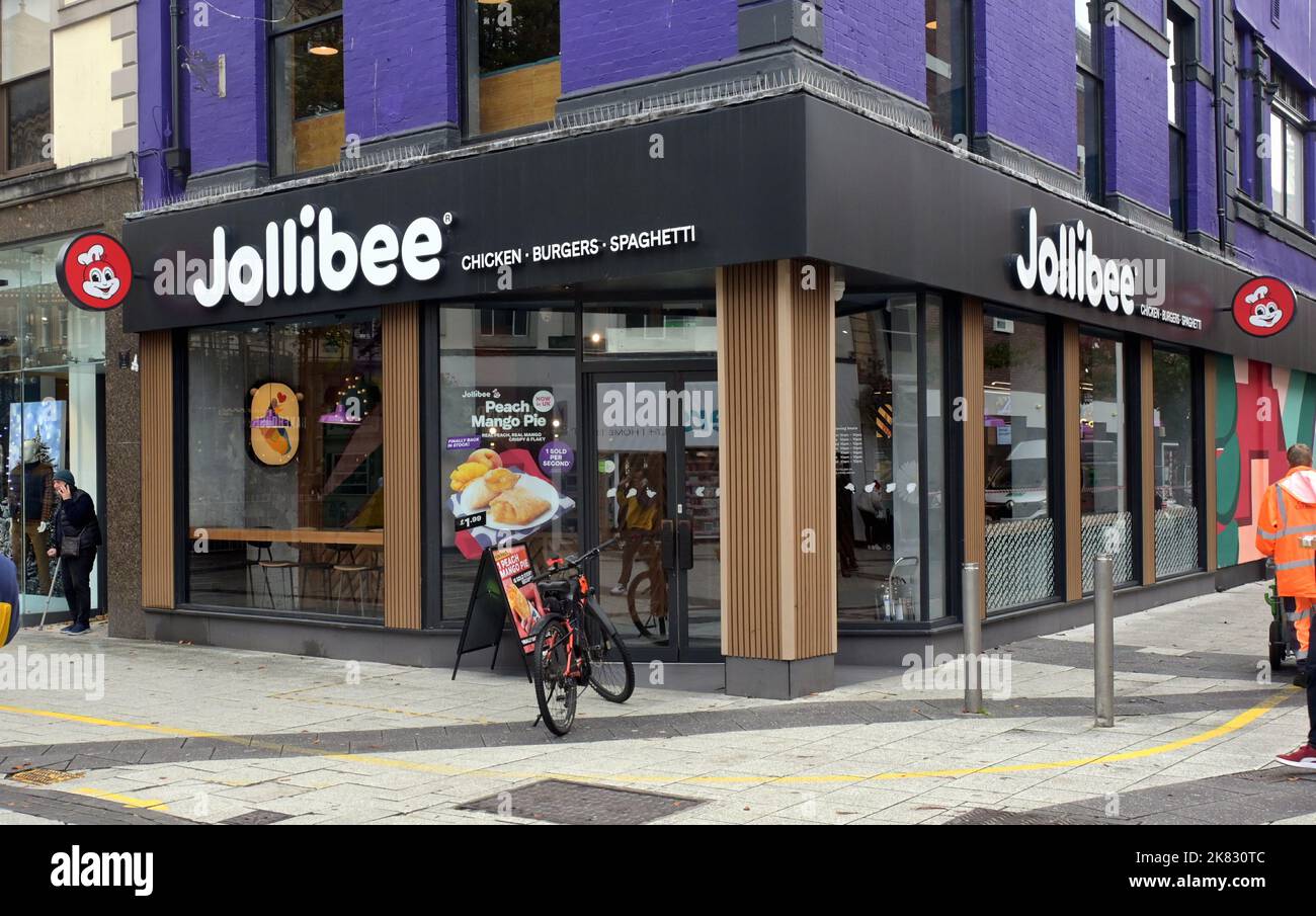 Shops and restaurants in Cardiff city centre. The Jolibee take away Shop on Queen Street Cardiff