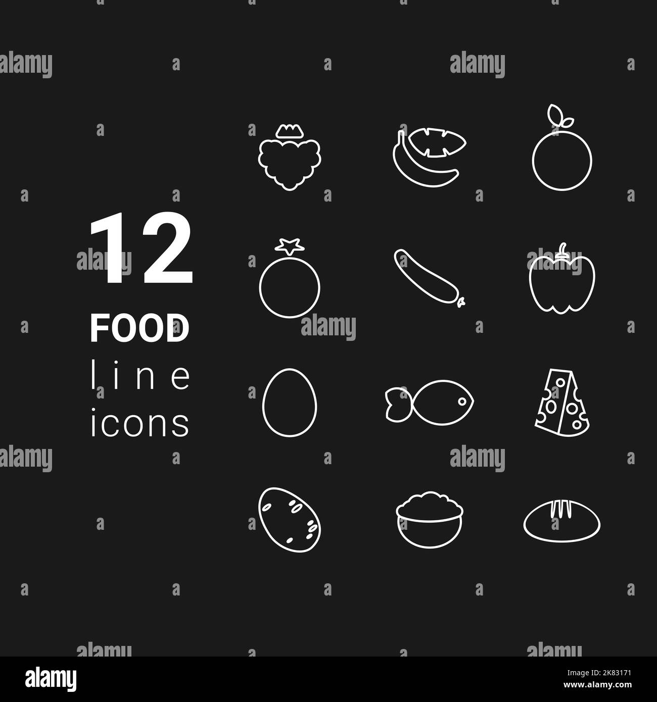 Vector illustration dietary nutrition food outline icon set