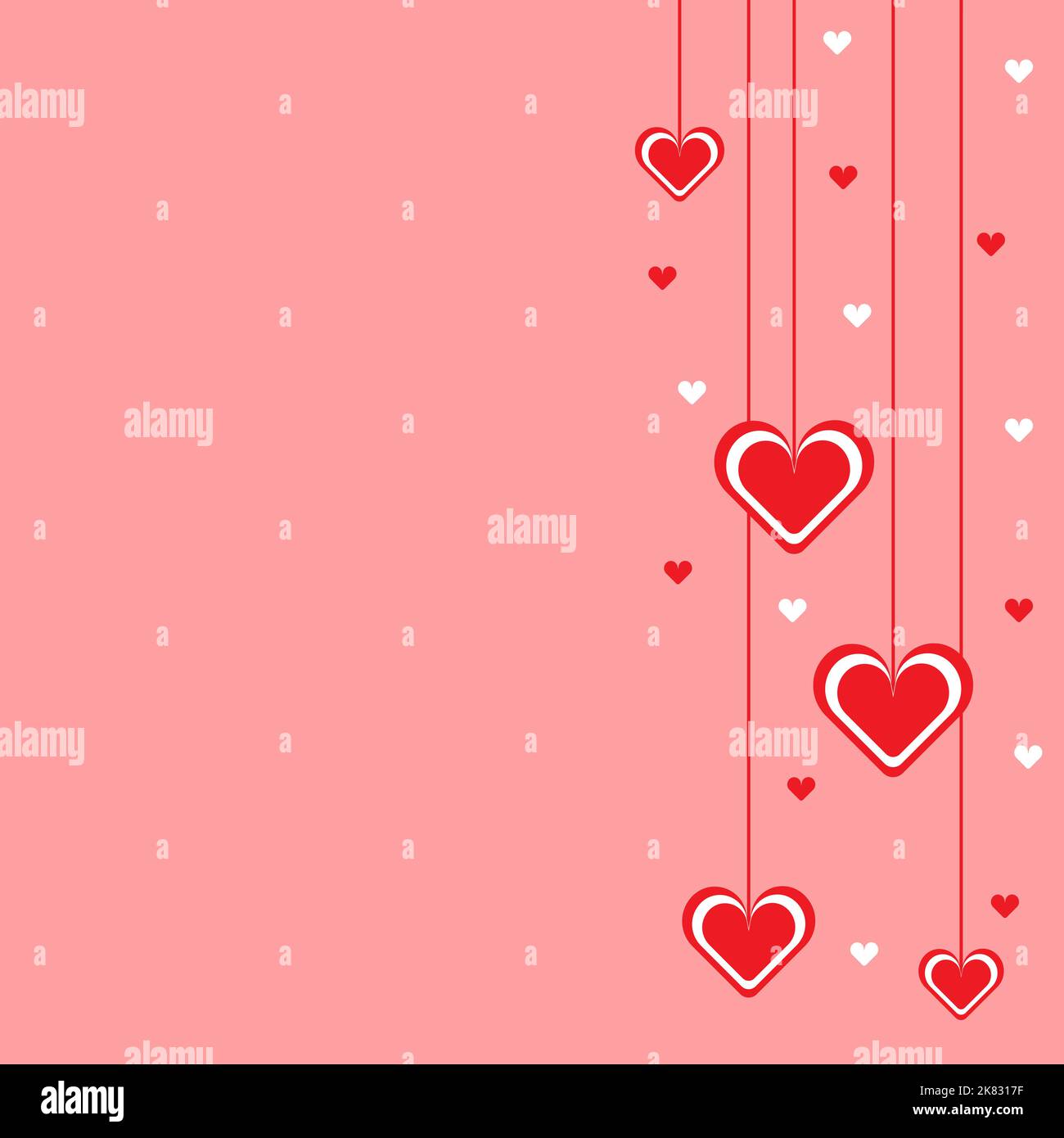 Red decorative hanging hearts on orange background with copy space ...