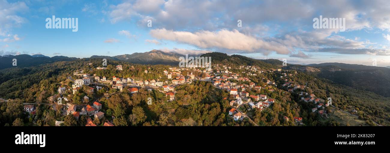Aut View Greece, mountain village Kosmas aerial panoramic view, Peloponnese ...