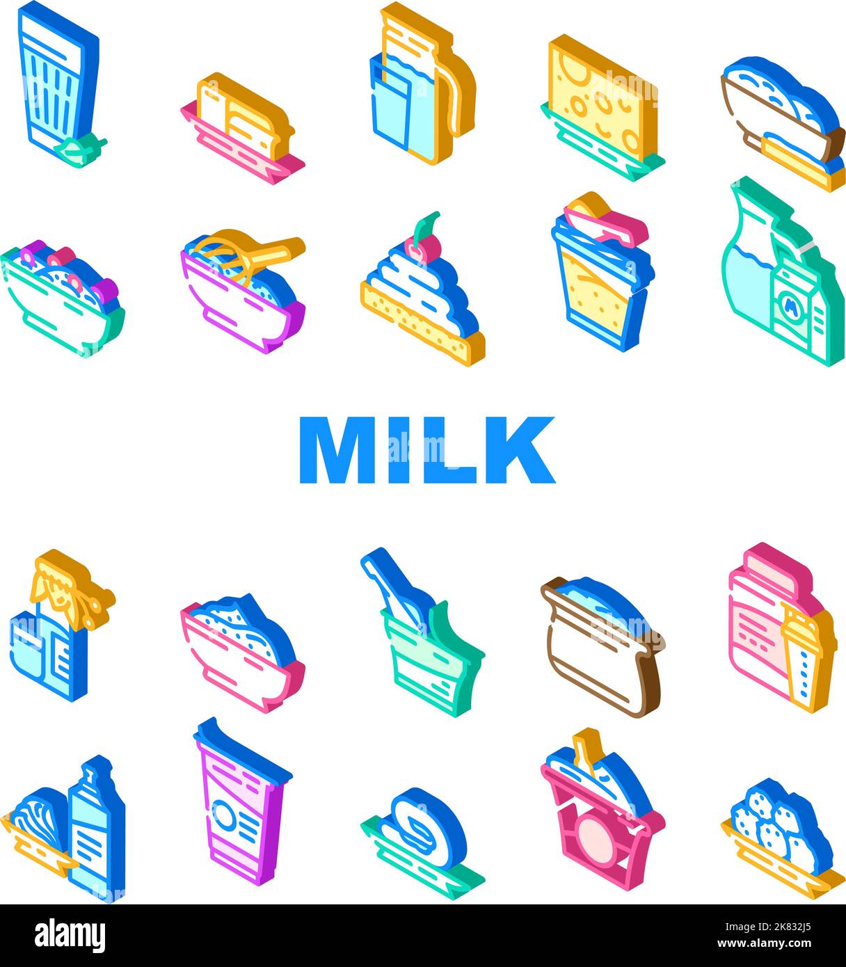 milk product dairy food yogurt icons set vector Stock Vector Image ...