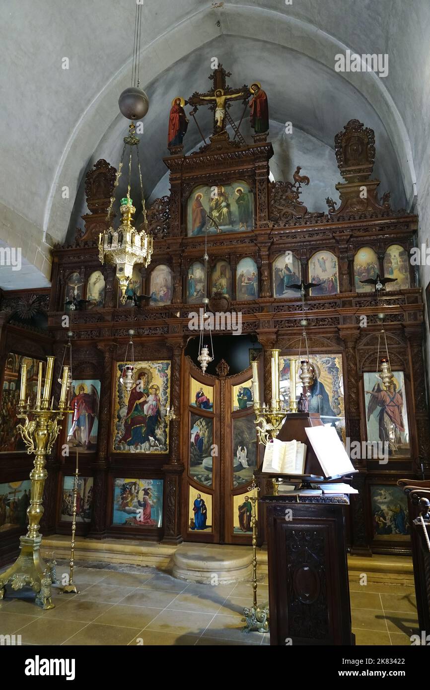 iconostasis, interior, Venetian baroque church, Arkadi Monastery, Crete ...