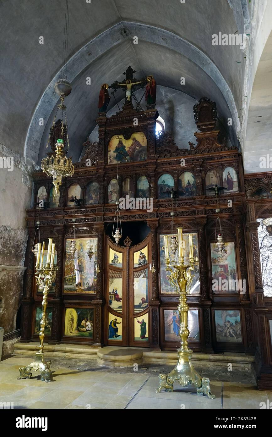 iconostasis, interior, Venetian baroque church, Arkadi Monastery, Crete ...