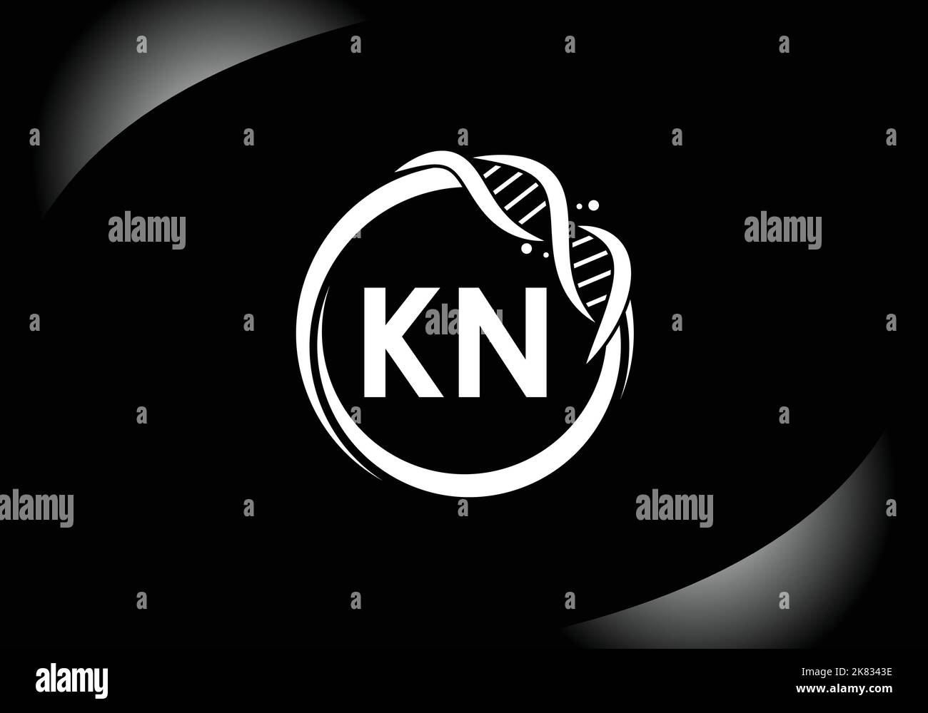 Letter KN monogram alphabet in a circle with DNA. Genetics logo design ...