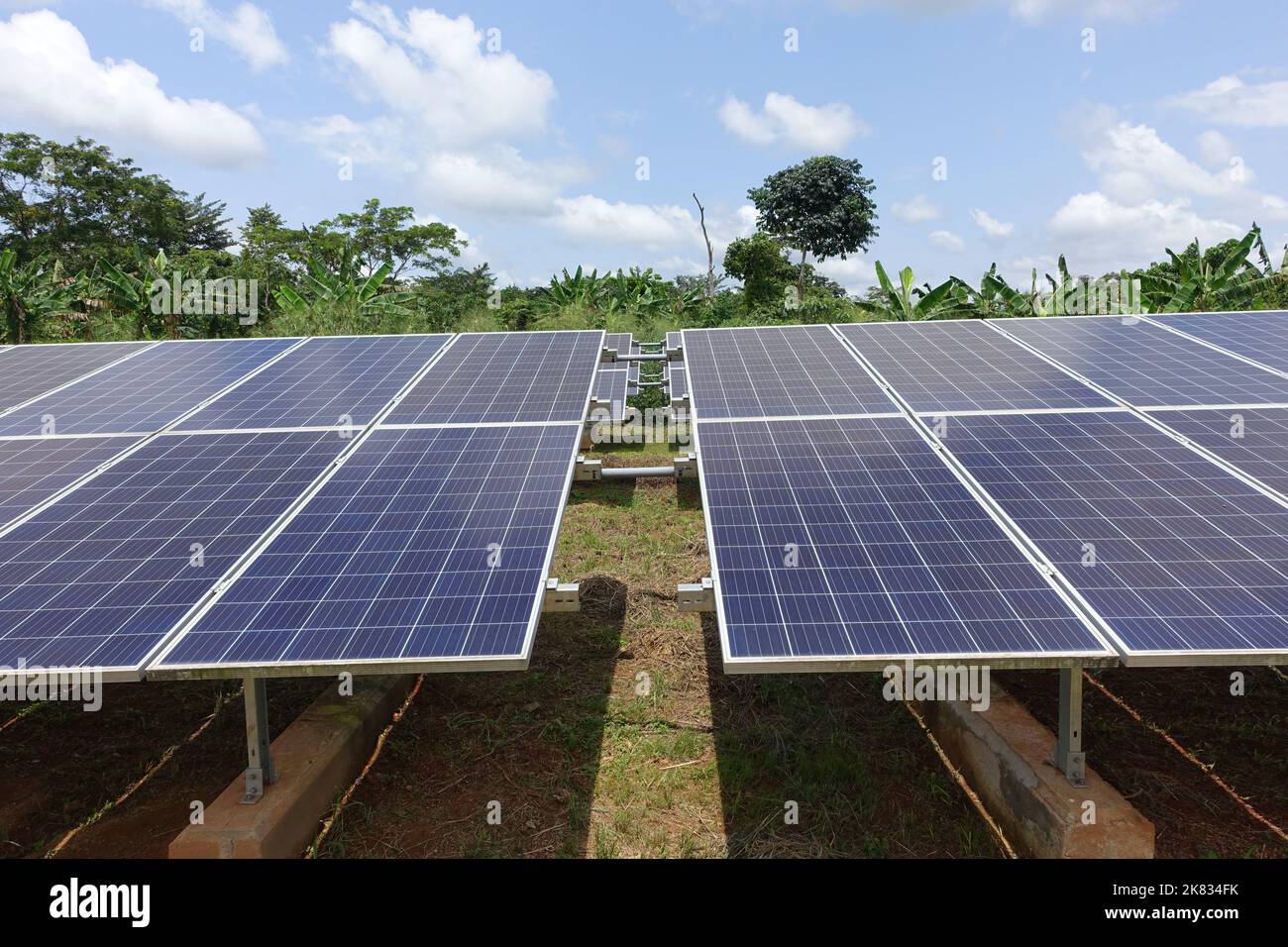 A small solar power plant in Ivory Coast can supply two villages Stock Photo