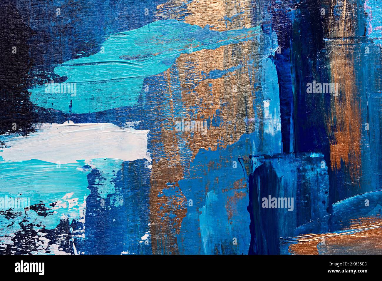 Color abstract acrylic painting background with blue and golden hand ...