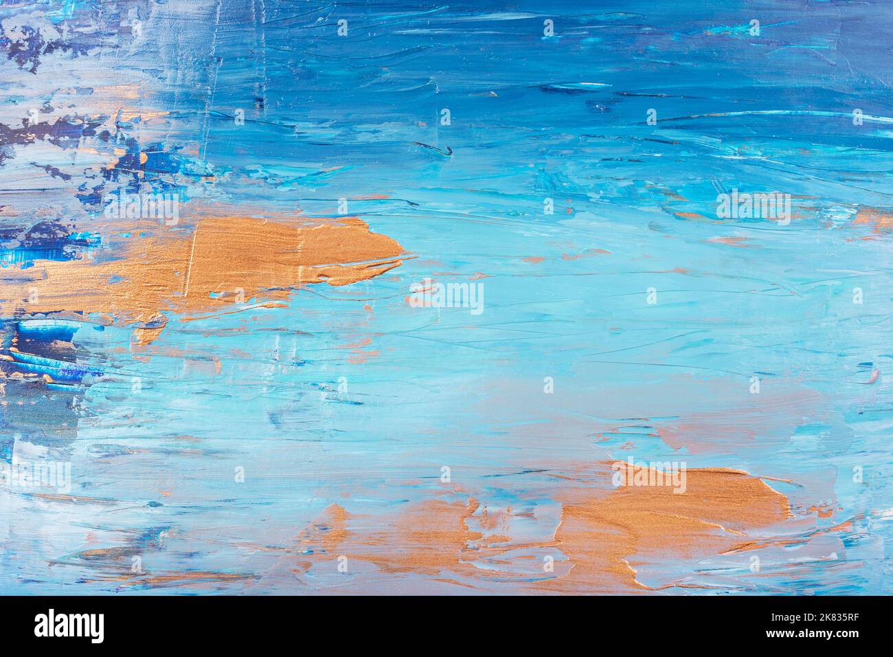 Color abstract acrylic painting background with blue and golden hand ...