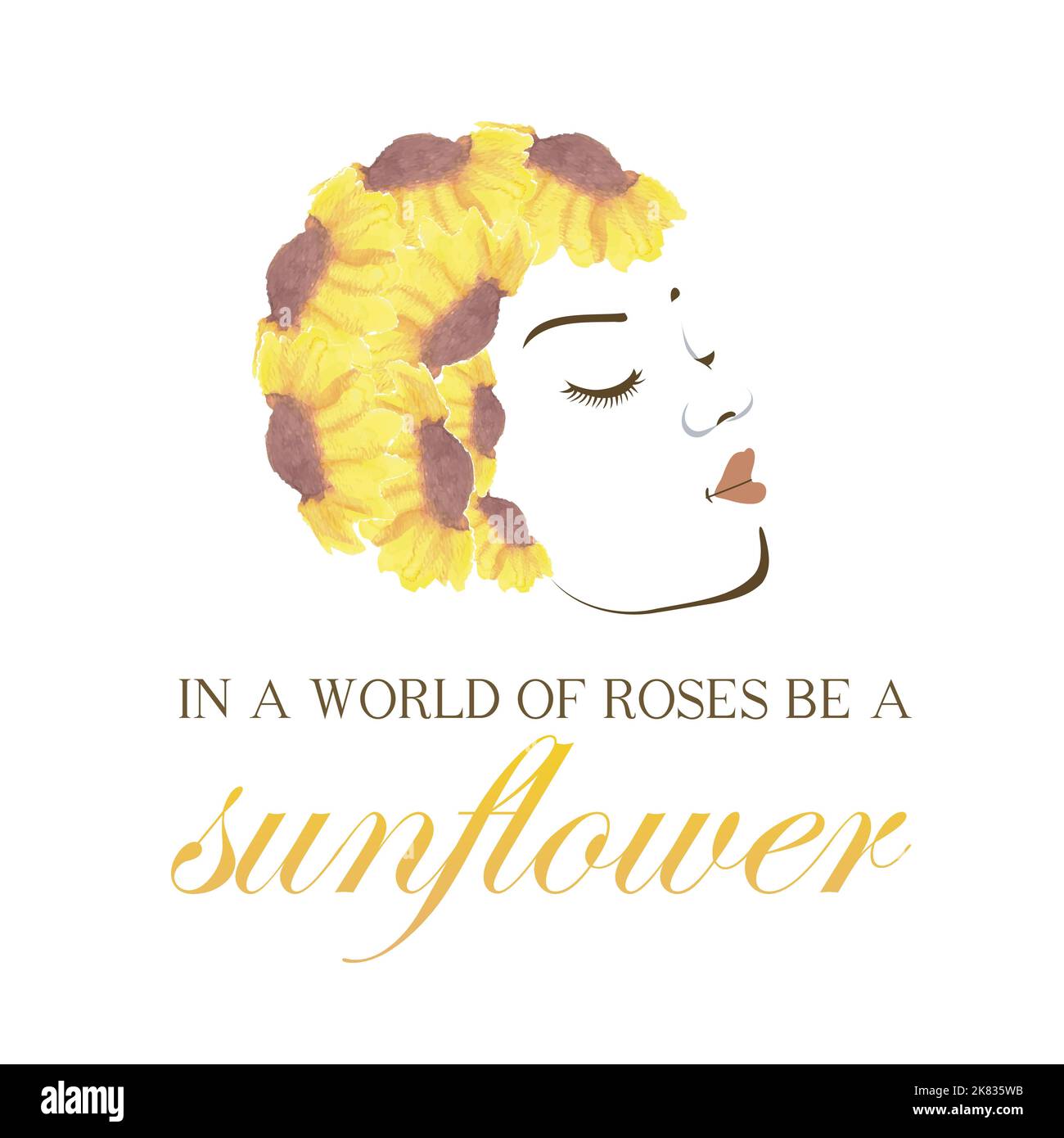 Sunflower hair- sunflower quote with an elegant woman Stock Vector