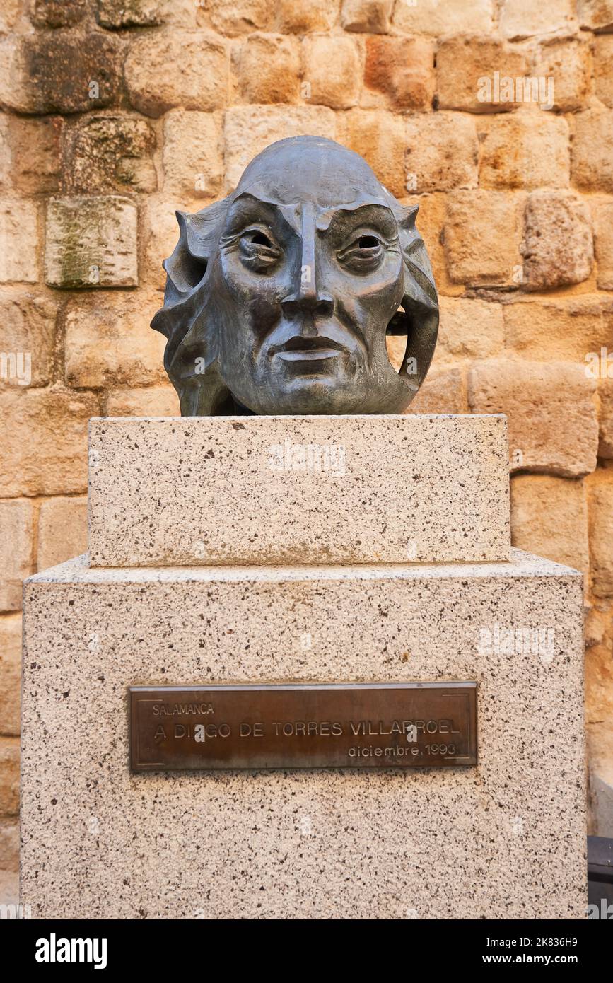 Statue to Diego Torres de Villarroe at La Cueva de Salamanca, Salamanca City, Spain, Europe. Stock Photo