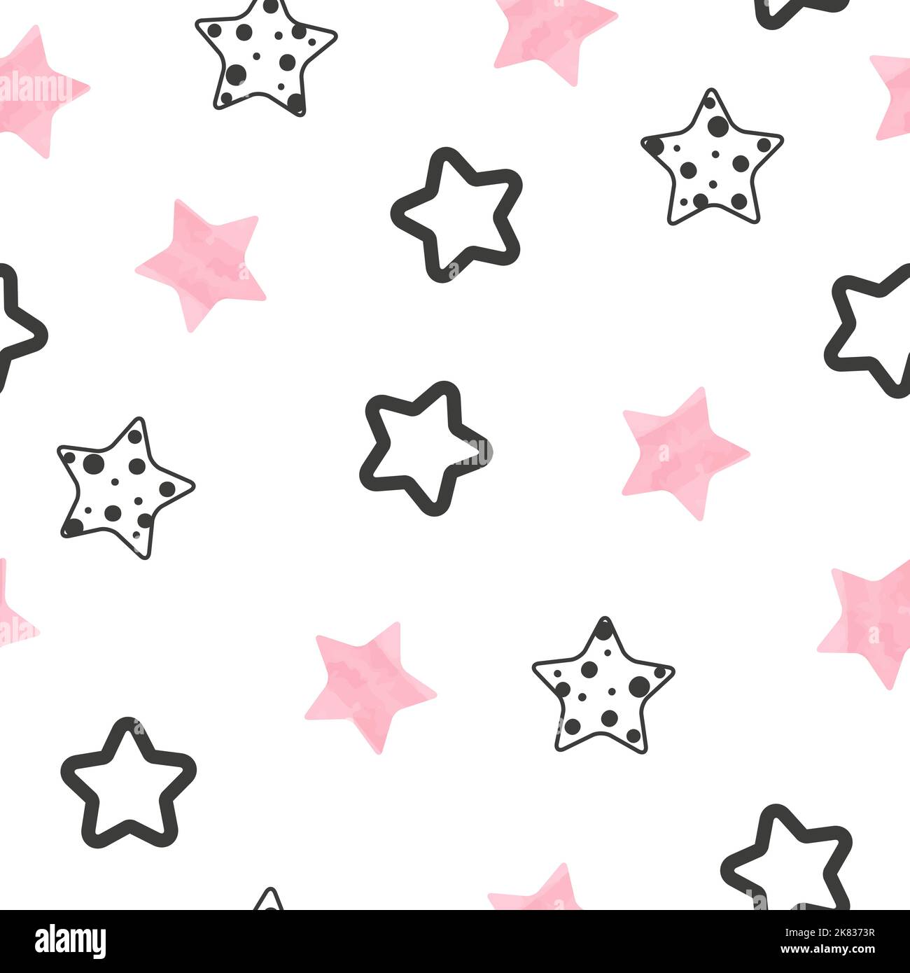 Stars pattern. Vector seamless background with pink and black stars. Stock Vector