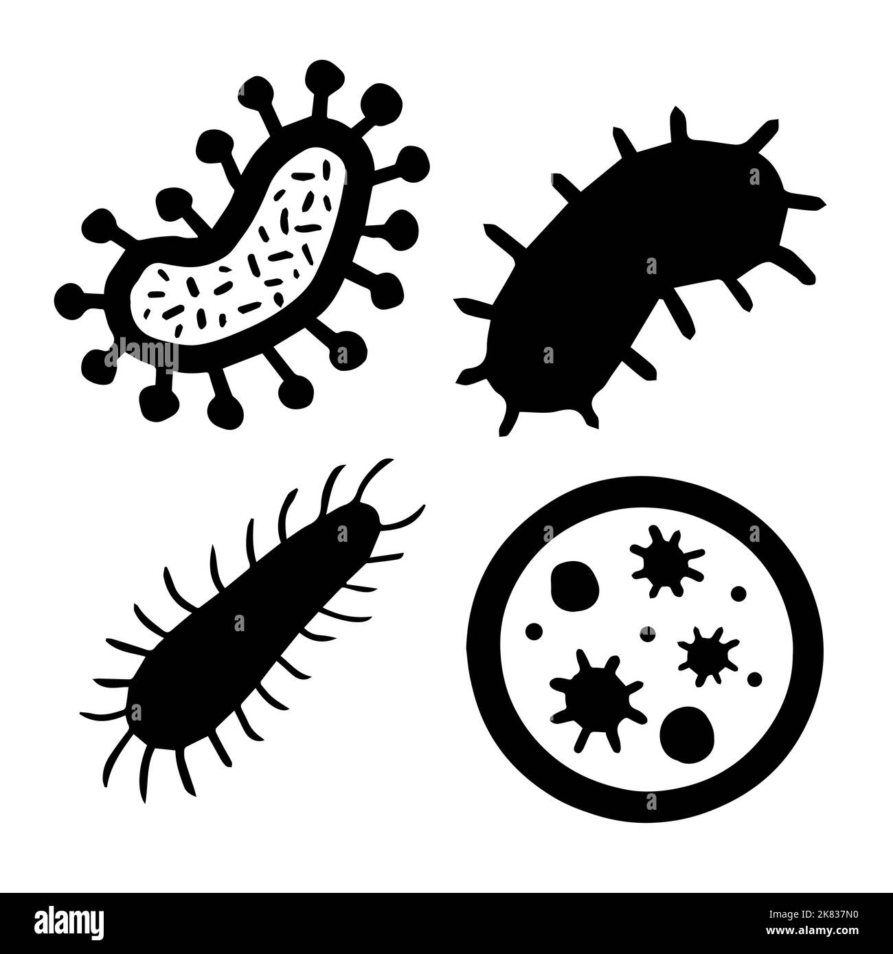 Microorganisms in vibrio coccus and bacilli shapes Stock Vector