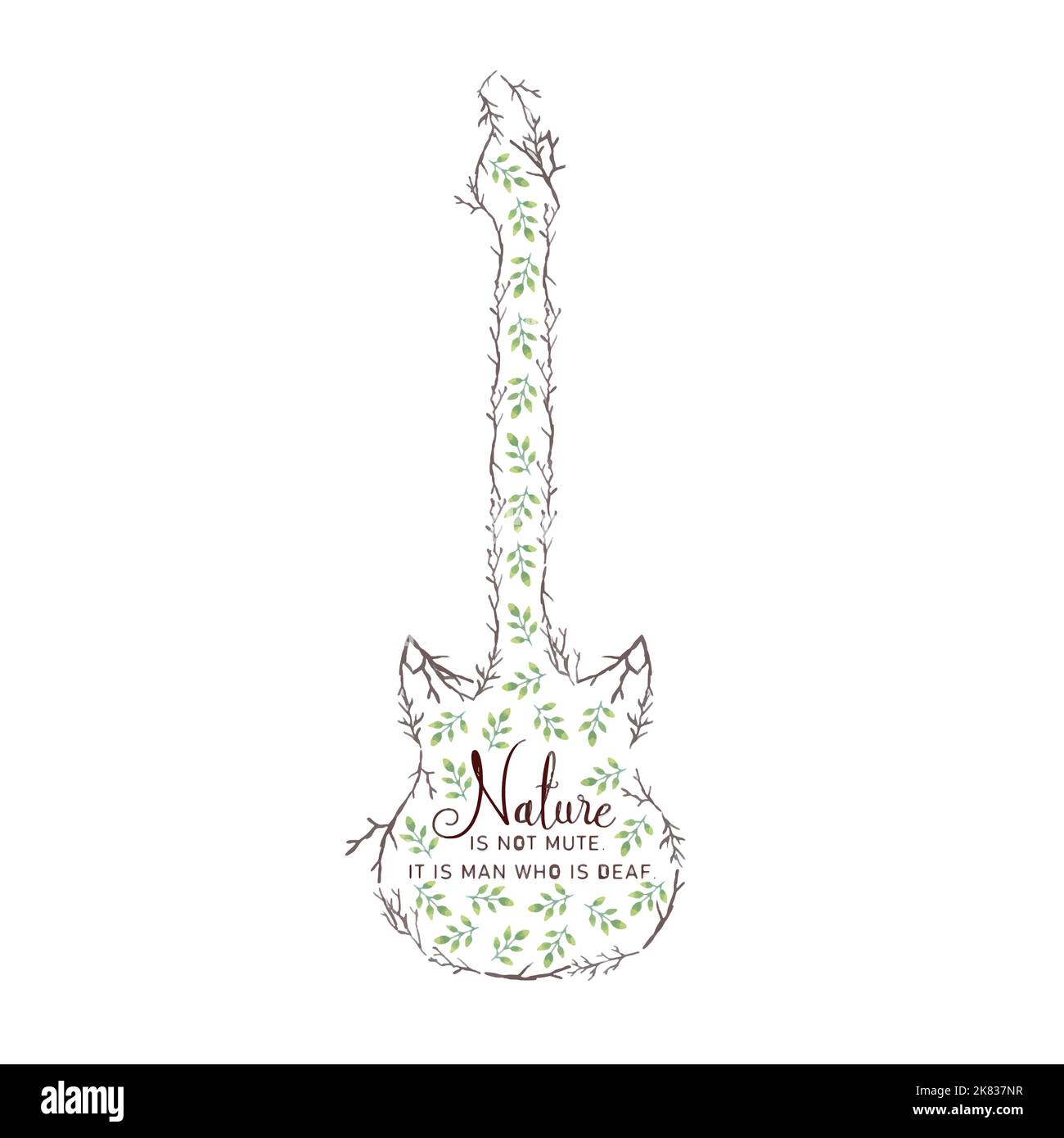 Music day quotes Guitar with leaves and twigs Stock Vector Image & Art