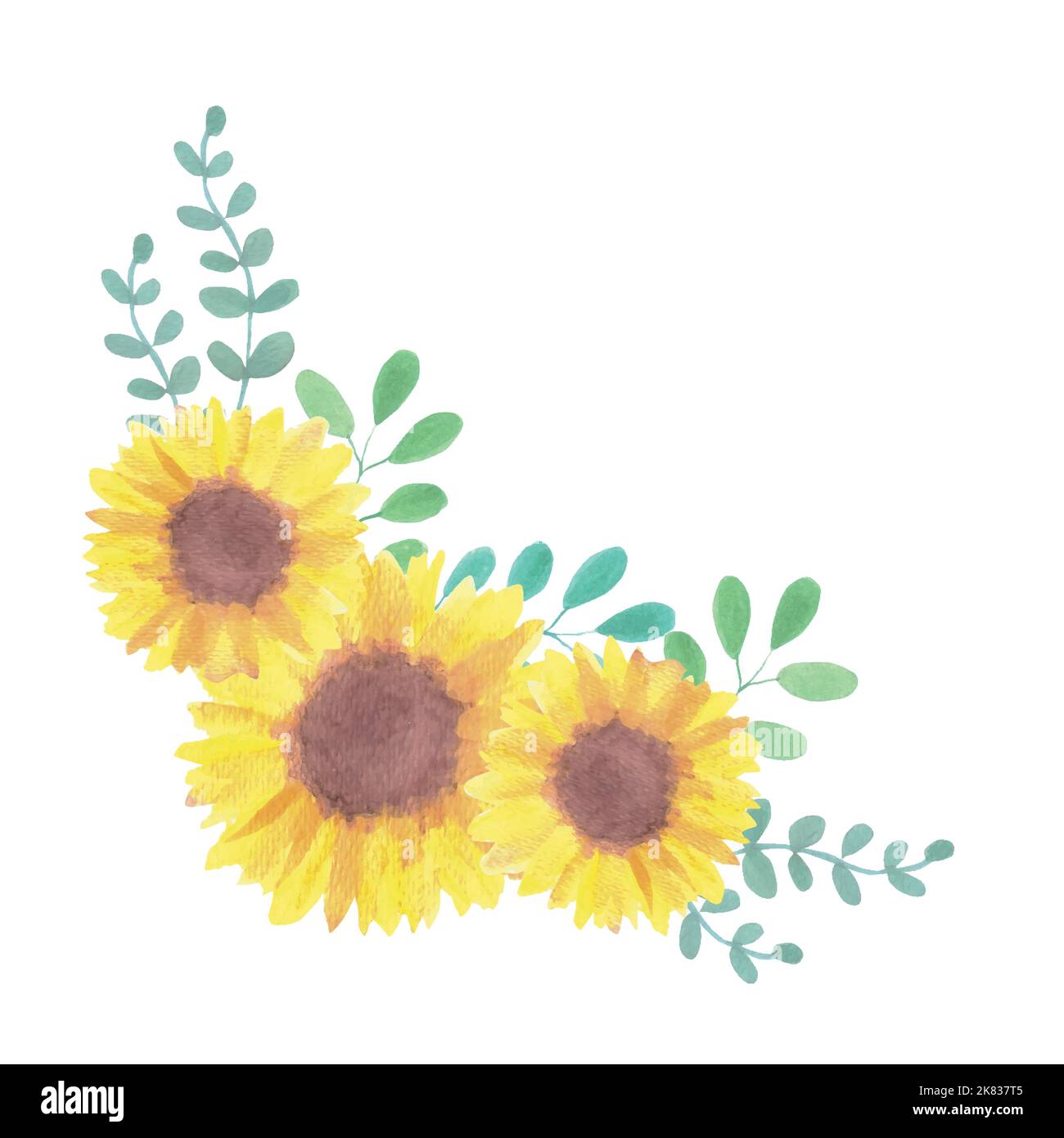 Sunflowers and leaves floral decoration Stock Vector