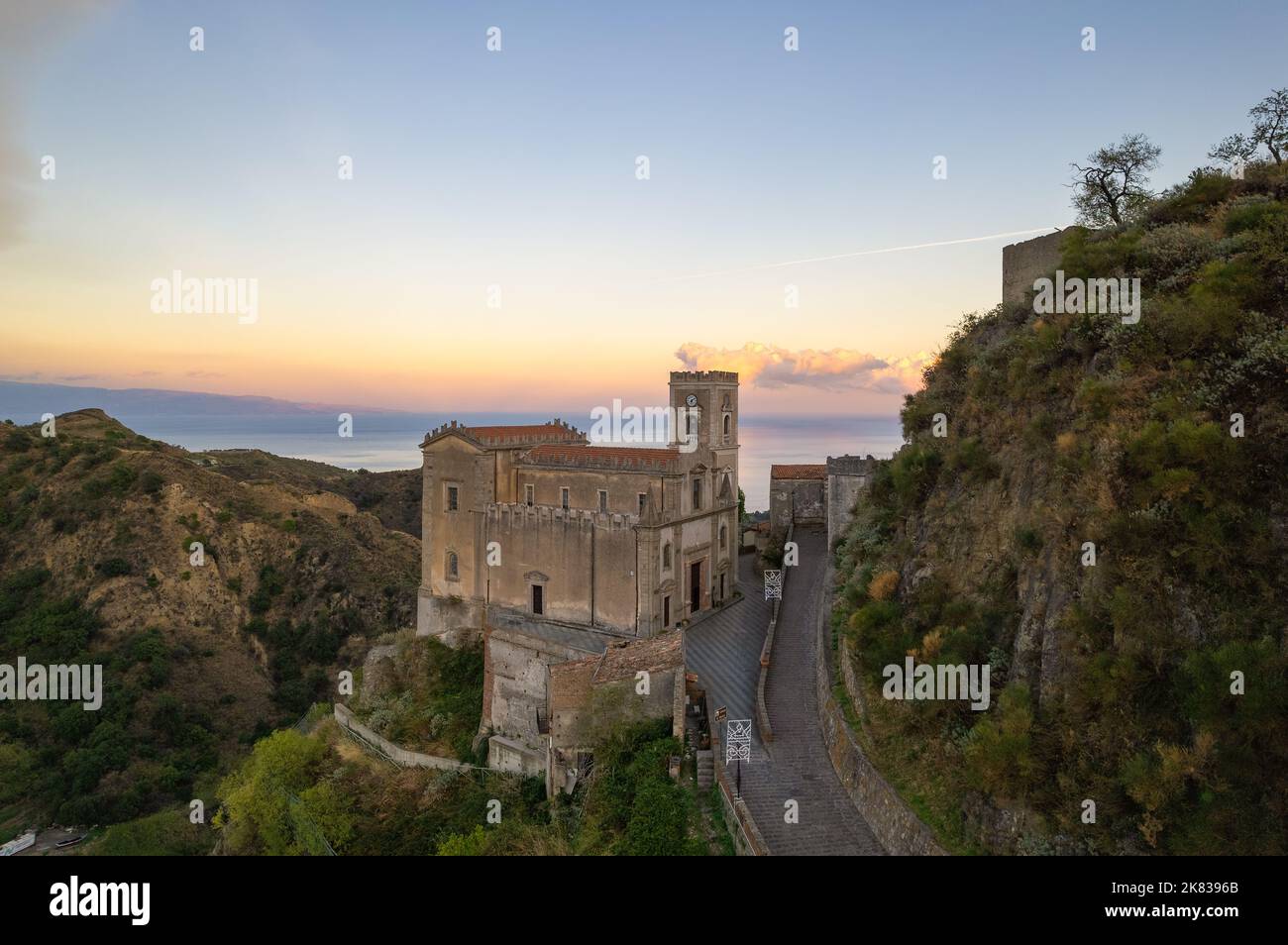 Savoca village in Sicily, Italy. Aerial view of Sicilian village Savoca