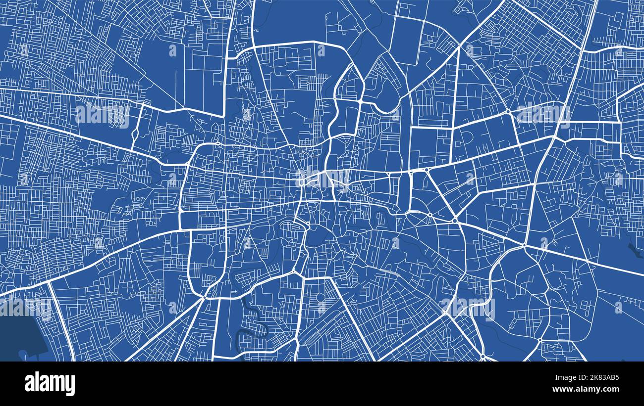 Detailed map poster of Indore city administrative area. Blue skyline