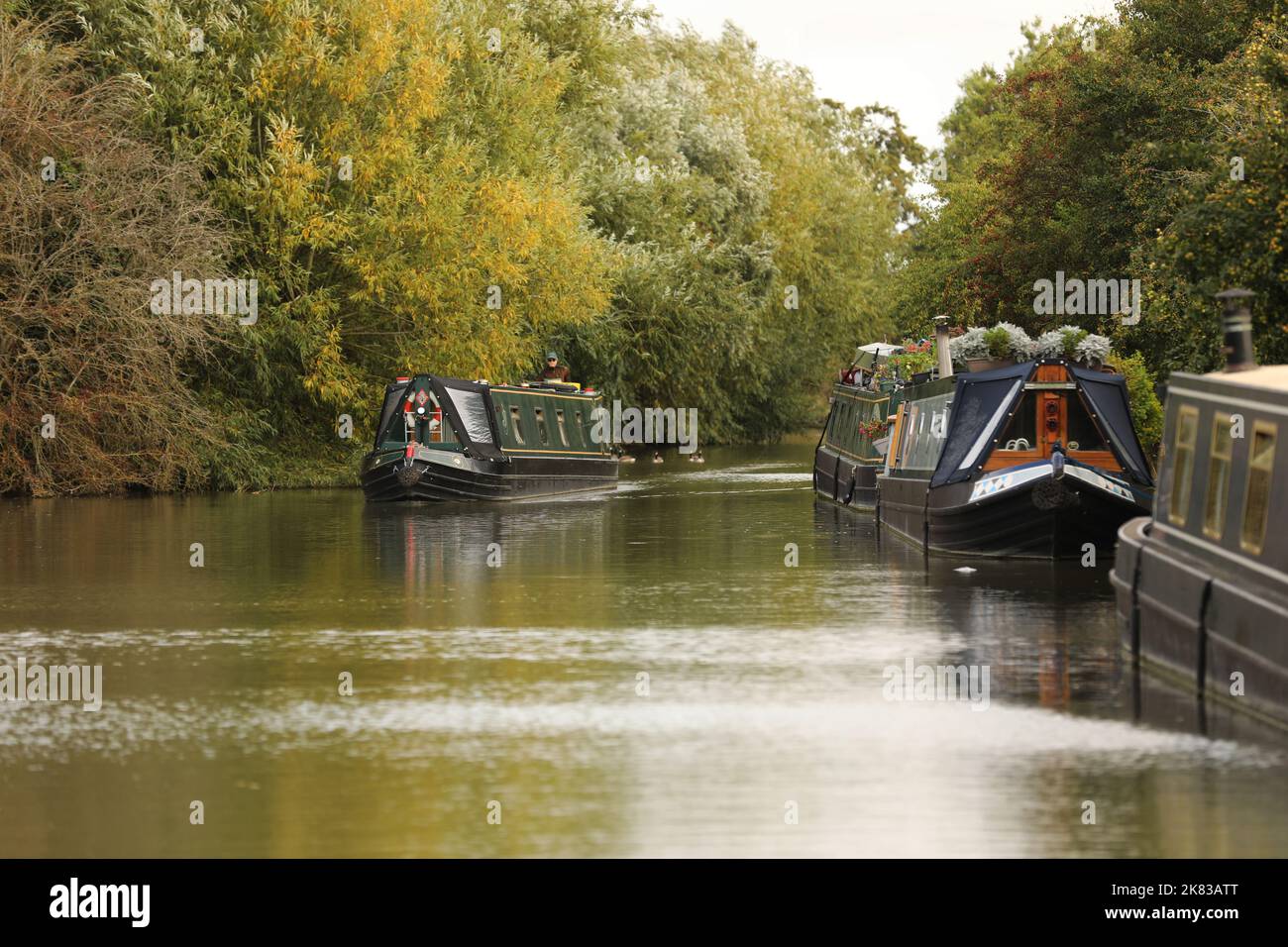 A narrow boat on the Grand Union Canal, Buckinghamshire, United Kingdom Stock Photo