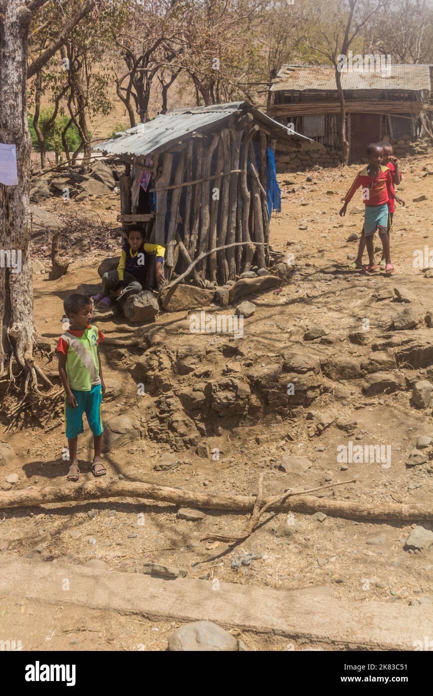 NORTHWESTERN ETHIOPIA - MARCH 18, 2019: Local people in a small village in northeastern Ethiopia Stock Photo