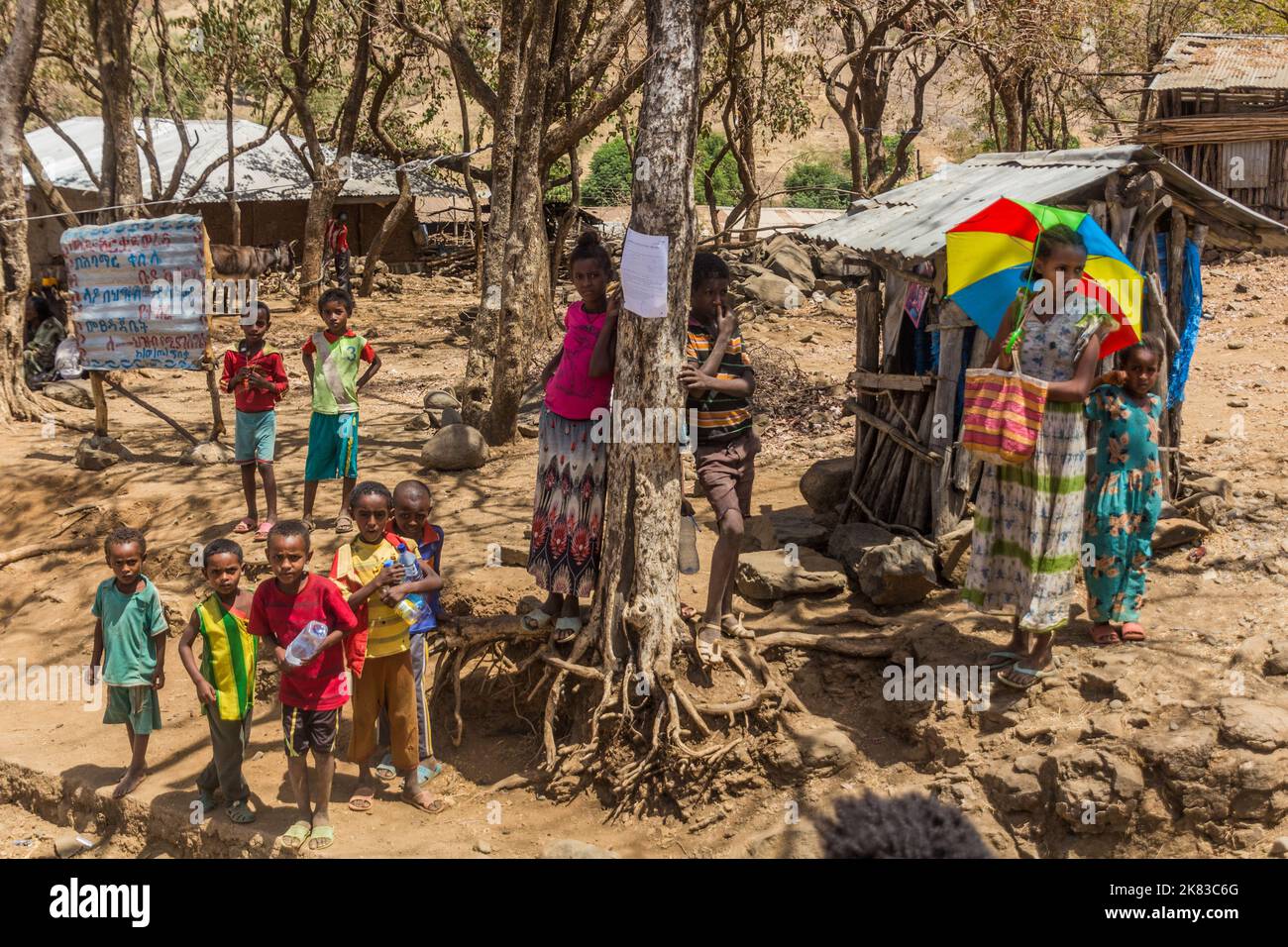 NORTHWESTERN ETHIOPIA - MARCH 18, 2019: Local people in a small village in northeastern Ethiopia Stock Photo