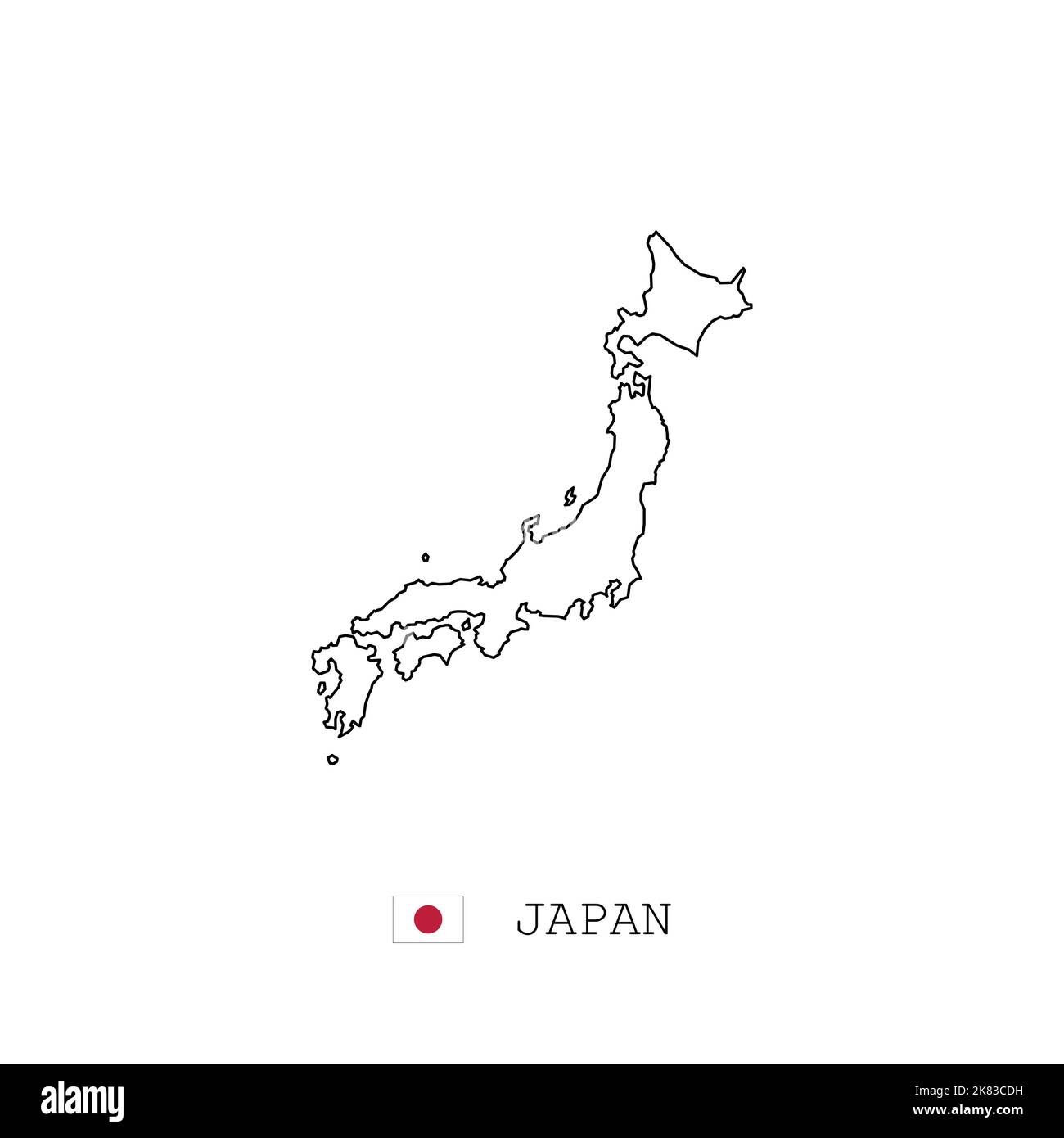 Japan vector map outline, line, linear. Japan black map on white