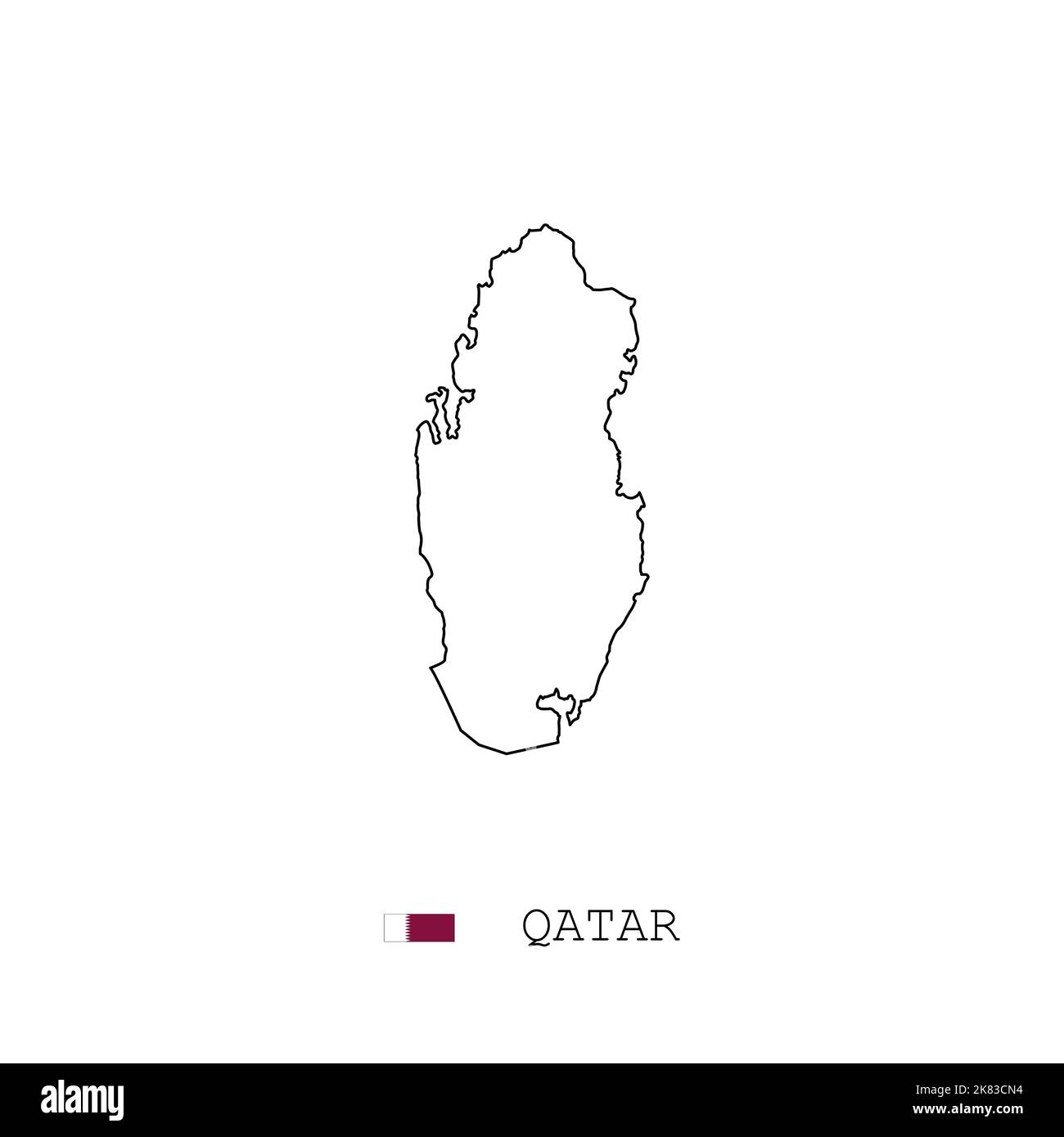 Qatar Vector Map Outline Line Linear Qatar Black Map On White Background Qatar Flag Stock 