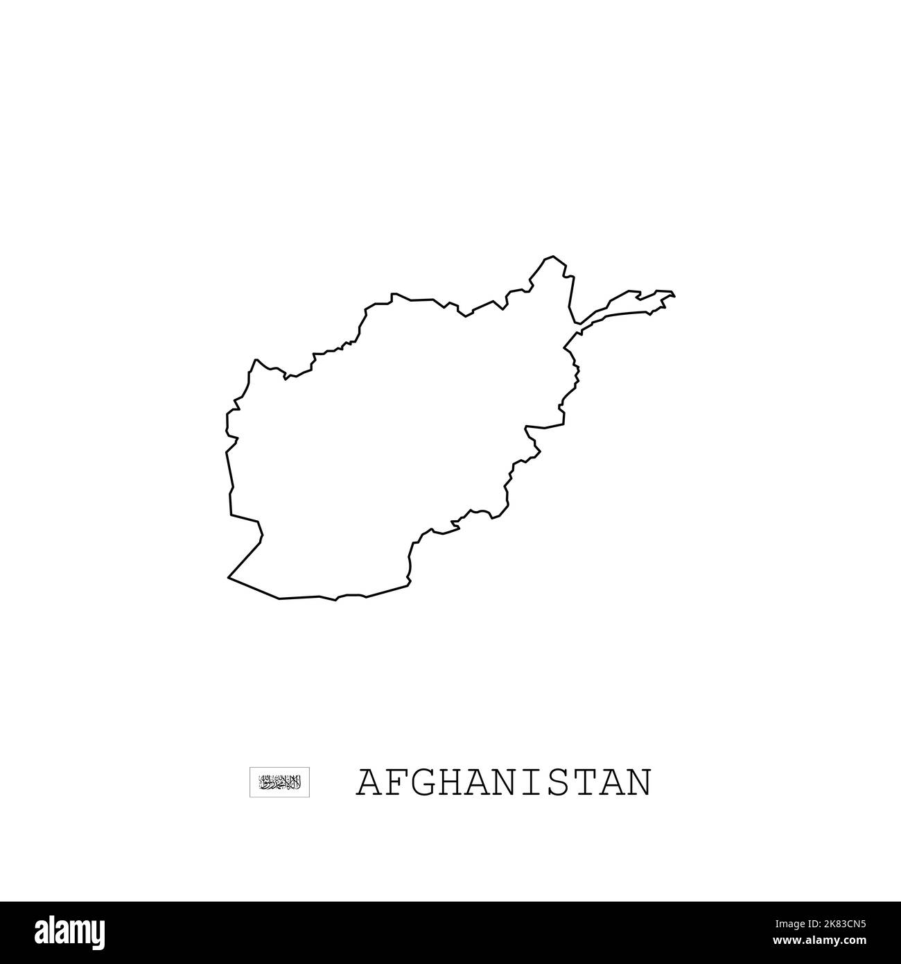 Afghanistan vector map outline, line, linear. Afghanistan black map on white background. Afghanistan flag Stock Vector