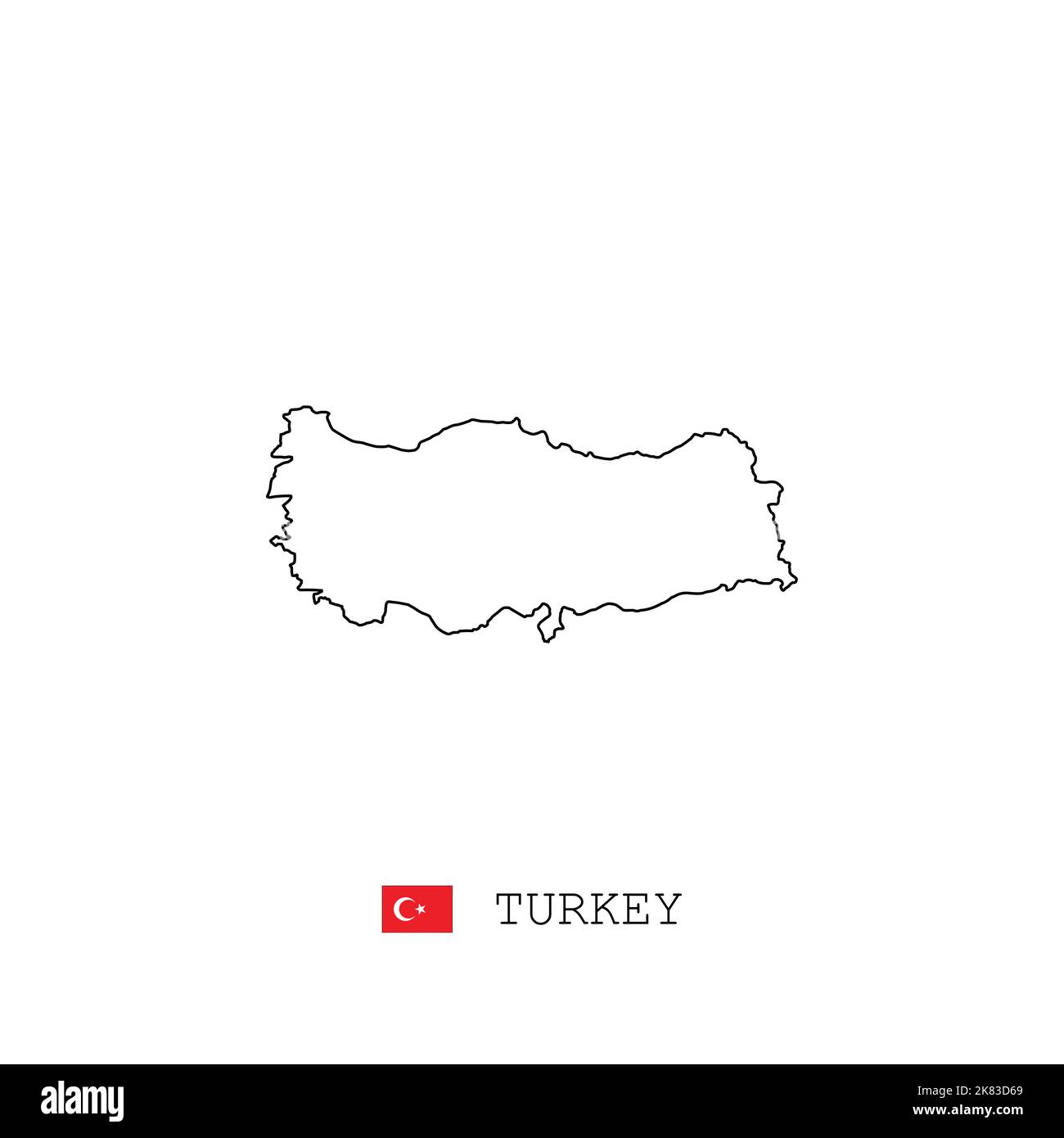 Turkey vector map outline, line, linear. Turkey black map on white