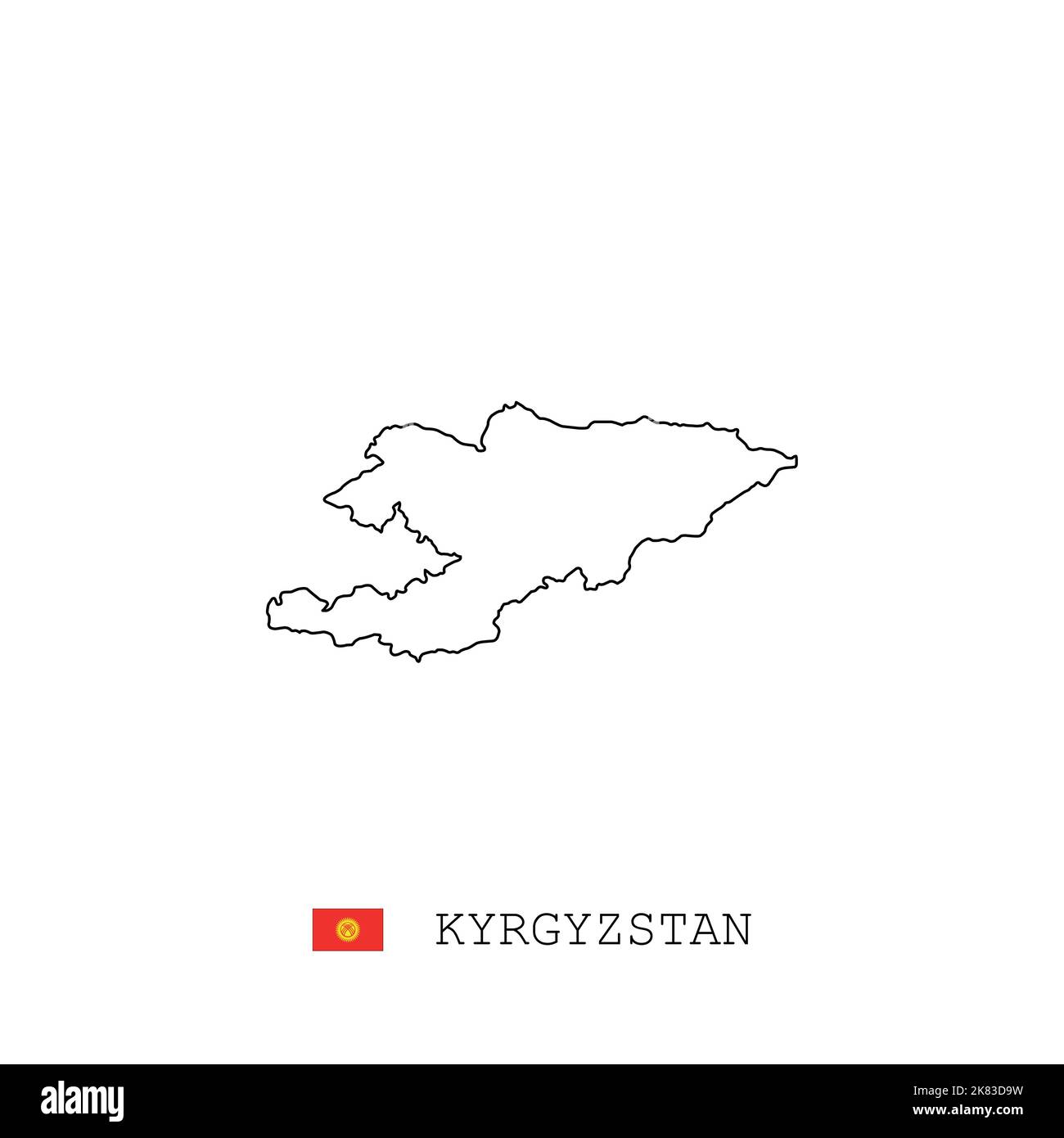 Kyrgyzstan vector map outline, line, linear. Kyrgyzstan black map on