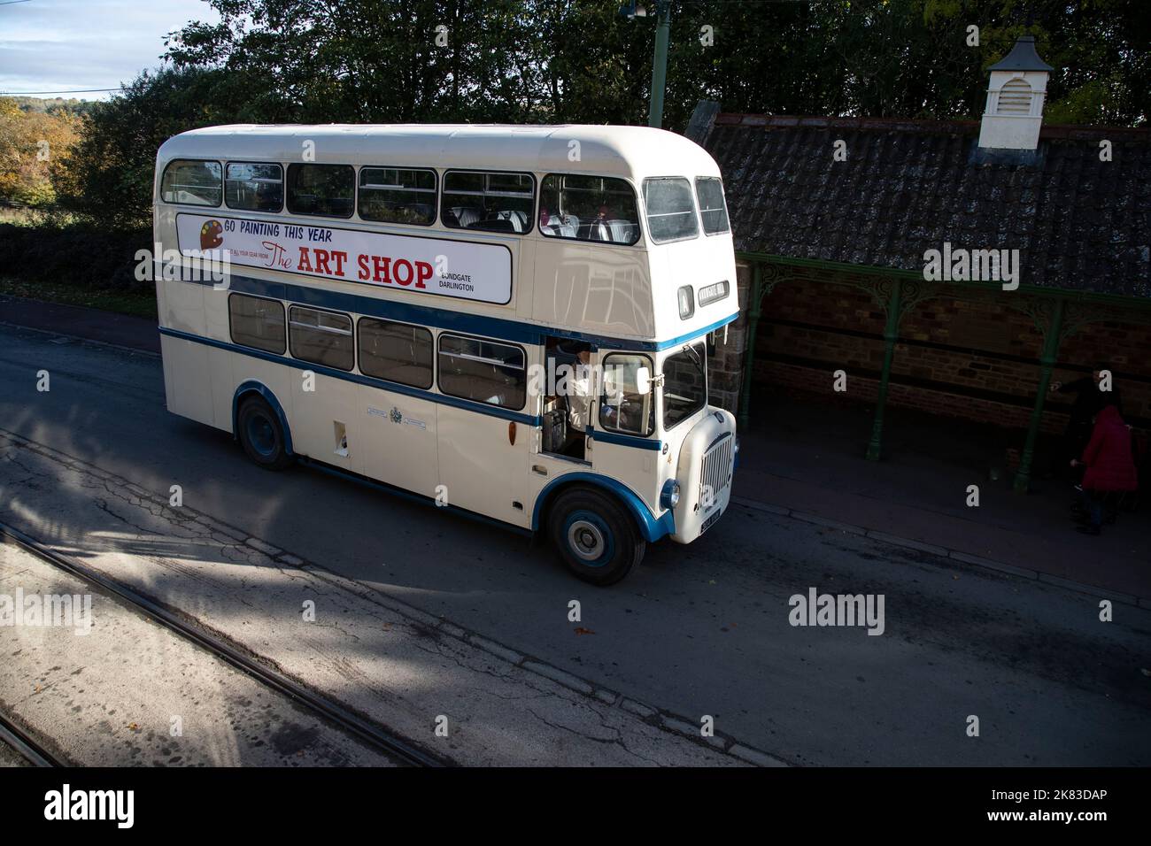 Darlington Corporation Daimler CVG5 double decker bus, also known as Darlington 304 in service at the Beamish Living Museum in Co. Durham, U.K. Stock Photo