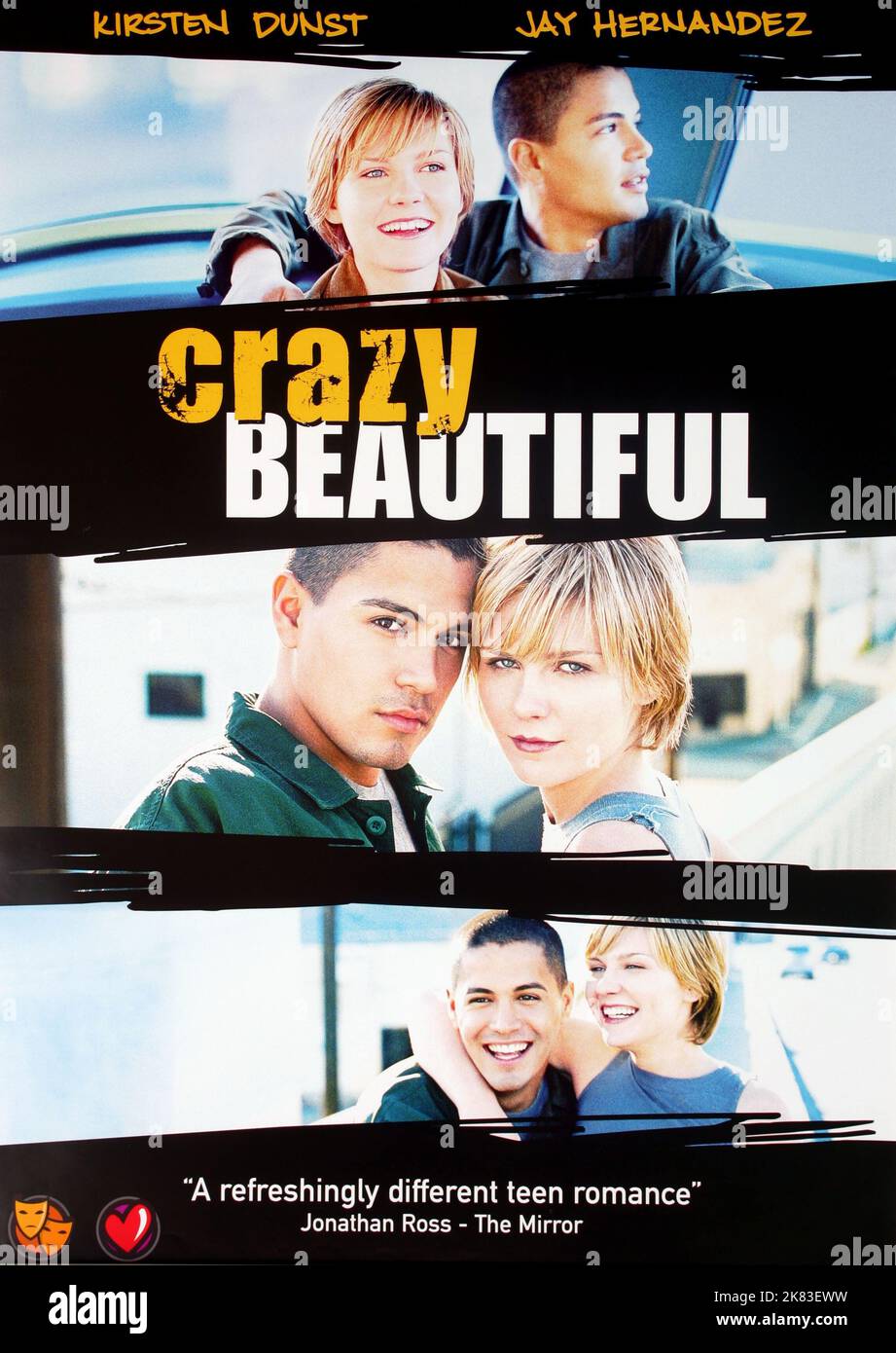 Kirsten Dunst & Jay Hernandez Poster Film: Crazy/Beautiful (2001) Characters: Nicole &  Director: John Stockwell 28 June 2001   **WARNING** This Photograph is for editorial use only and is the copyright of WALT DISNEY and/or the Photographer assigned by the Film or Production Company and can only be reproduced by publications in conjunction with the promotion of the above Film. A Mandatory Credit To WALT DISNEY is required. The Photographer should also be credited when known. No commercial use can be granted without written authority from the Film Company. Stock Photo