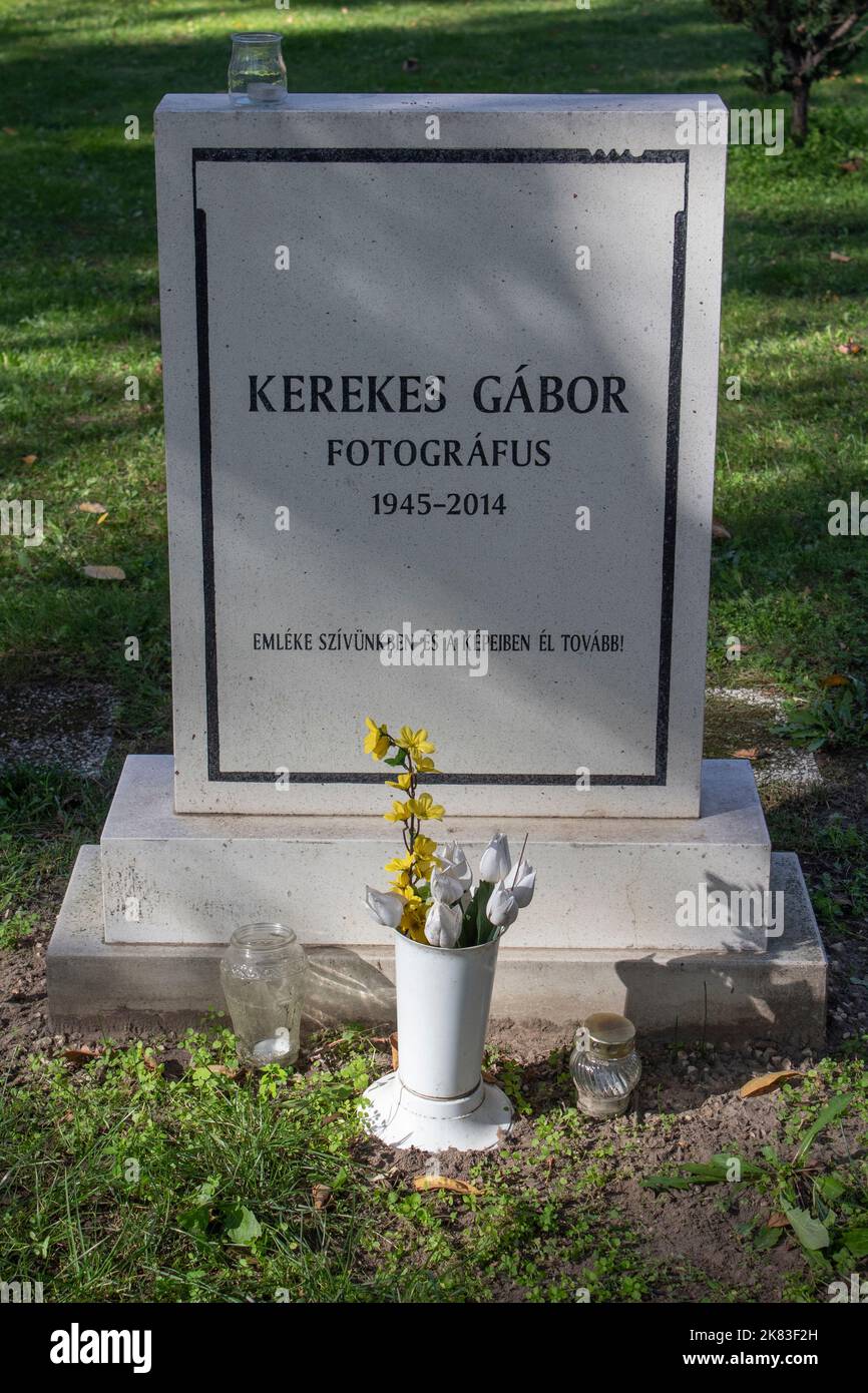 The grave of Hungarian photographer Gábor Kerekes representative of Hungarian avant-garde photography, Kerepesi Cemetery Budapest, Hungary Stock Photo
