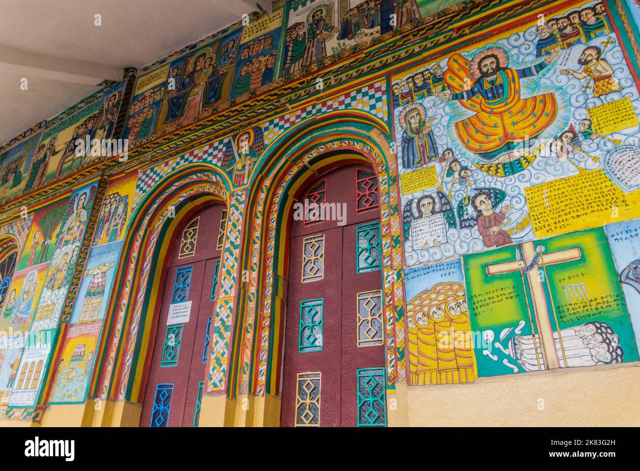 AXUM, ETHIOPIA - MARCH 19, 2019: Colorful paintings of Enda Iyesus