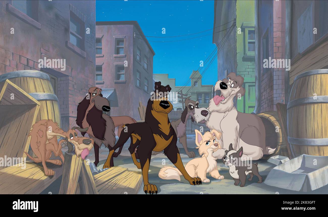 Scratchy, Ruby, Buster, Sparky, Angel, Mooch & Francois Film: Lady And The Tramp Ii: Scamp'S Adventure; Lady And The Tramp 2: Scamp'S Adventure (USA/AUS 2001)   Regie: Darrell Rooney & Jeannine Roussel, Director: Darrell Rooney, J Roussel 18 February 2001   **WARNING** This Photograph is for editorial use only and is the copyright of WALT DISNEY PICTURES and/or the Photographer assigned by the Film or Production Company and can only be reproduced by publications in conjunction with the promotion of the above Film. A Mandatory Credit To WALT DISNEY PICTURES is required. The Photographer should Stock Photo