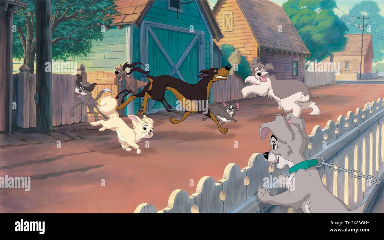 Scratchy, Ruby, Angel, Buster, Francois, Mooch & Scamp Film: Lady And The Tramp Ii: Scamp'S Adventure (USA/AUS 2001)   Regie: Darrell Rooney & Jeannine Roussel, Director: Darrell Rooney, J Roussel 18 February 2001   **WARNING** This Photograph is for editorial use only and is the copyright of WALT DISNEY PICTURES and/or the Photographer assigned by the Film or Production Company and can only be reproduced by publications in conjunction with the promotion of the above Film. A Mandatory Credit To WALT DISNEY PICTURES is required. The Photographer should also be credited when known. No commercial Stock Photo