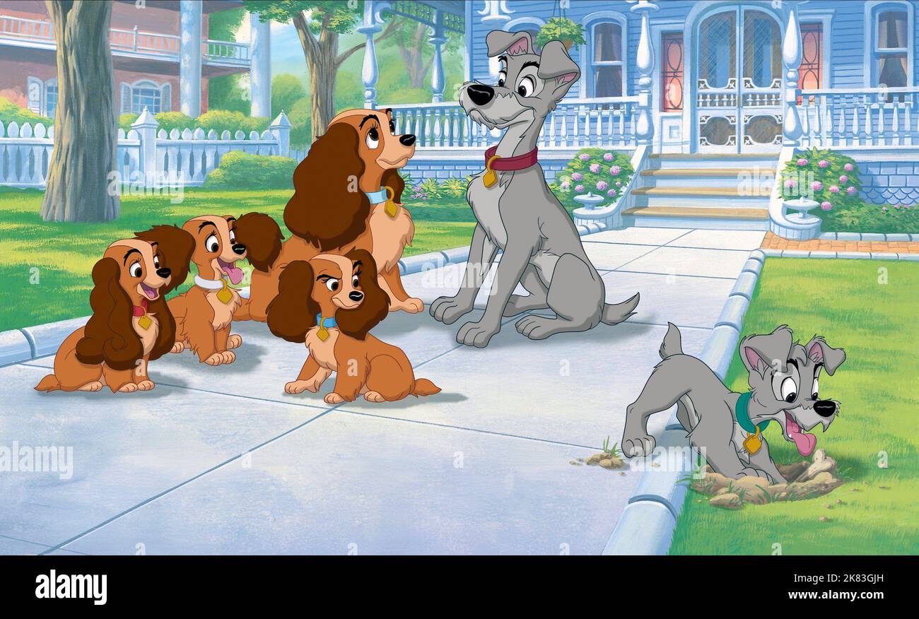 Annette, Danielle, Colette, Lady, Tramp & Scamp Film: Lady And The Tramp Ii: Scamp'S Adventure (USA/AUS 2001)   Regie: Darrell Rooney & Jeannine Roussel, Director: Darrell Rooney, J Roussel 18 February 2001   **WARNING** This Photograph is for editorial use only and is the copyright of WALT DISNEY PICTURES and/or the Photographer assigned by the Film or Production Company and can only be reproduced by publications in conjunction with the promotion of the above Film. A Mandatory Credit To WALT DISNEY PICTURES is required. The Photographer should also be credited when known. No commercial use ca Stock Photo