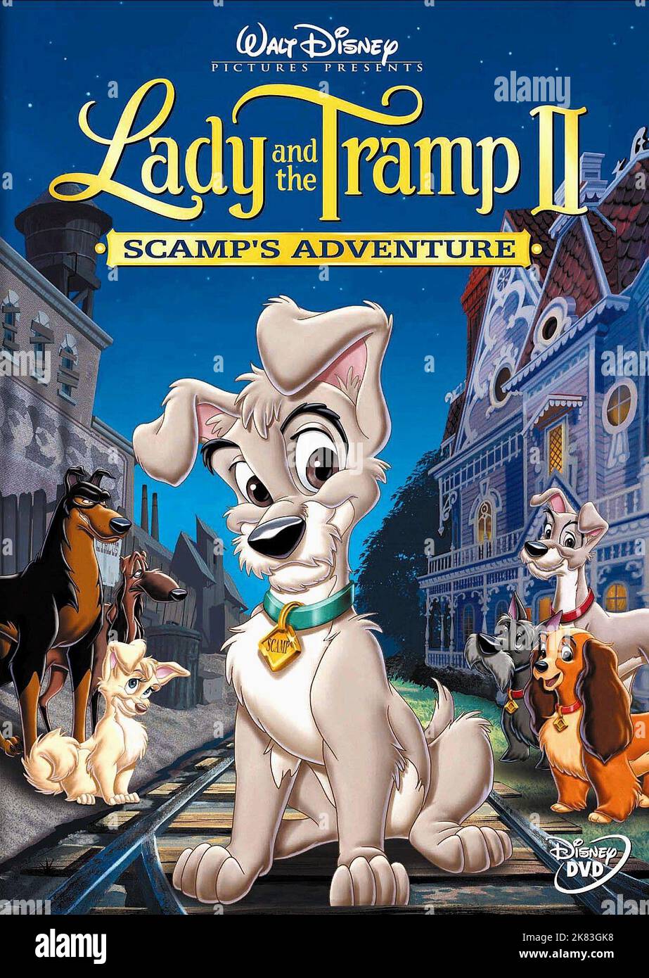 Buster, Ruby, Angel, Scamp, Jock, Tramp & Lady Poster Film: Lady And The Tramp Ii: Scamp'S Adventure; Lady And The Tramp 2: Scamp'S Adventure (USA/AUS 2001)   Regie: Darrell Rooney & Jeannine Roussel, Director: Darrell Rooney, J Roussel 18 February 2001   **WARNING** This Photograph is for editorial use only and is the copyright of WALT DISNEY PICTURES and/or the Photographer assigned by the Film or Production Company and can only be reproduced by publications in conjunction with the promotion of the above Film. A Mandatory Credit To WALT DISNEY PICTURES is required. The Photographer should al Stock Photo