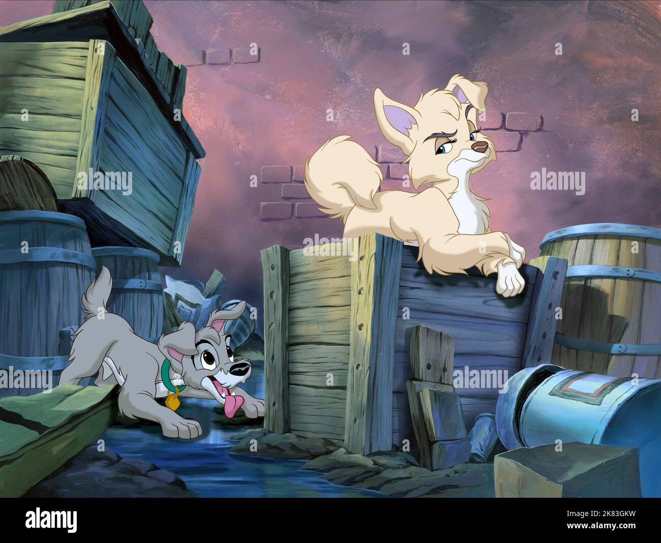 Scamp & Angel Film: Lady And The Tramp Ii: Scamp'S Adventure (USA/AUS 2001)   Regie: Darrell Rooney & Jeannine Roussel, Director: Darrell Rooney, J Roussel 18 February 2001   **WARNING** This Photograph is for editorial use only and is the copyright of WALT DISNEY PICTURES and/or the Photographer assigned by the Film or Production Company and can only be reproduced by publications in conjunction with the promotion of the above Film. A Mandatory Credit To WALT DISNEY PICTURES is required. The Photographer should also be credited when known. No commercial use can be granted without written autho Stock Photo
