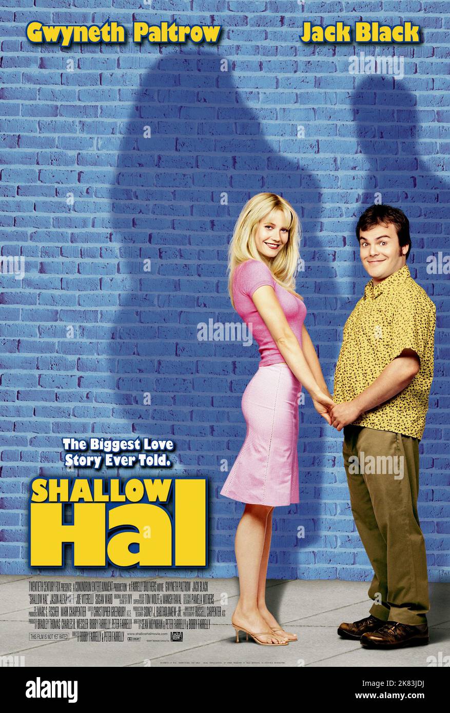 Gwyneth Paltrow & Jack Black Film: Shallow Hal (2001) Characters: Rosemary & Hal  Director: Bobby Farrelly & Peter Farrelly 01 November 2001   **WARNING** This Photograph is for editorial use only and is the copyright of 20 CENTURY FOX and/or the Photographer assigned by the Film or Production Company and can only be reproduced by publications in conjunction with the promotion of the above Film. A Mandatory Credit To 20 CENTURY FOX is required. The Photographer should also be credited when known. No commercial use can be granted without written authority from the Film Company. Stock Photo
