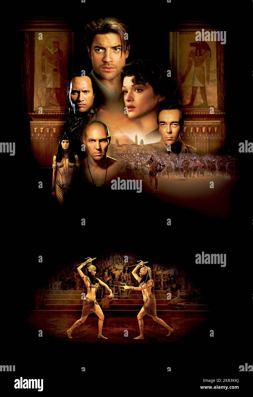 Patricia Velasquez, Arnold Vosloo, Dwayne 'The Rock' Johnson, Brendan Fraser, Rachel Weisz & John Hannah Movie Artwork Film: The Mummy Returns (USA 2001)   Director: Stephen Sommers 29 April 2001   **WARNING** This Photograph is for editorial use only and is the copyright of UNIVERSAL PICTURES and/or the Photographer assigned by the Film or Production Company and can only be reproduced by publications in conjunction with the promotion of the above Film. A Mandatory Credit To UNIVERSAL PICTURES is required. The Photographer should also be credited when known. No commercial use can be granted wi Stock Photo